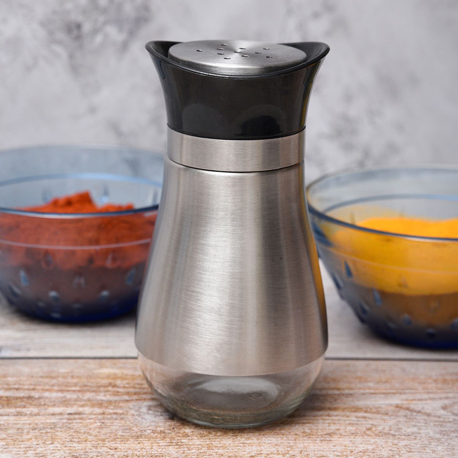 Kuber Industries Salt Shaker Box  Stainless Steel Pepper Shaker Box  Chilli Flakes Seasoning Sprinkler Box  Namak Daani  Dining Table Masala Box Dabbi  Gray