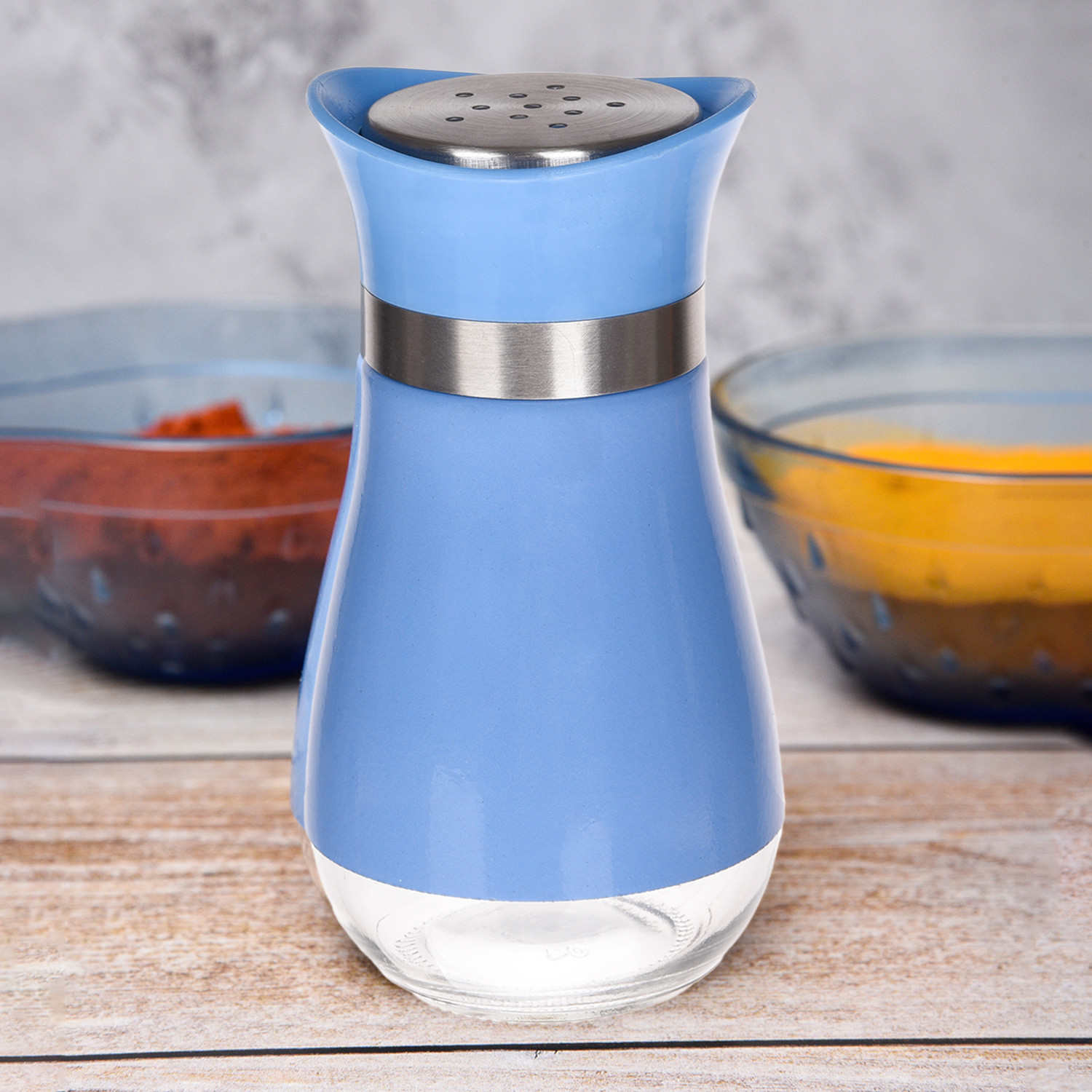 Kuber Industries Salt Shaker Box | Stainless Steel Pepper Shaker Box | Chilli Flakes Seasoning Sprinkler Box | Namak Daani | Dining Table Masala Box Dabbi | Blue
