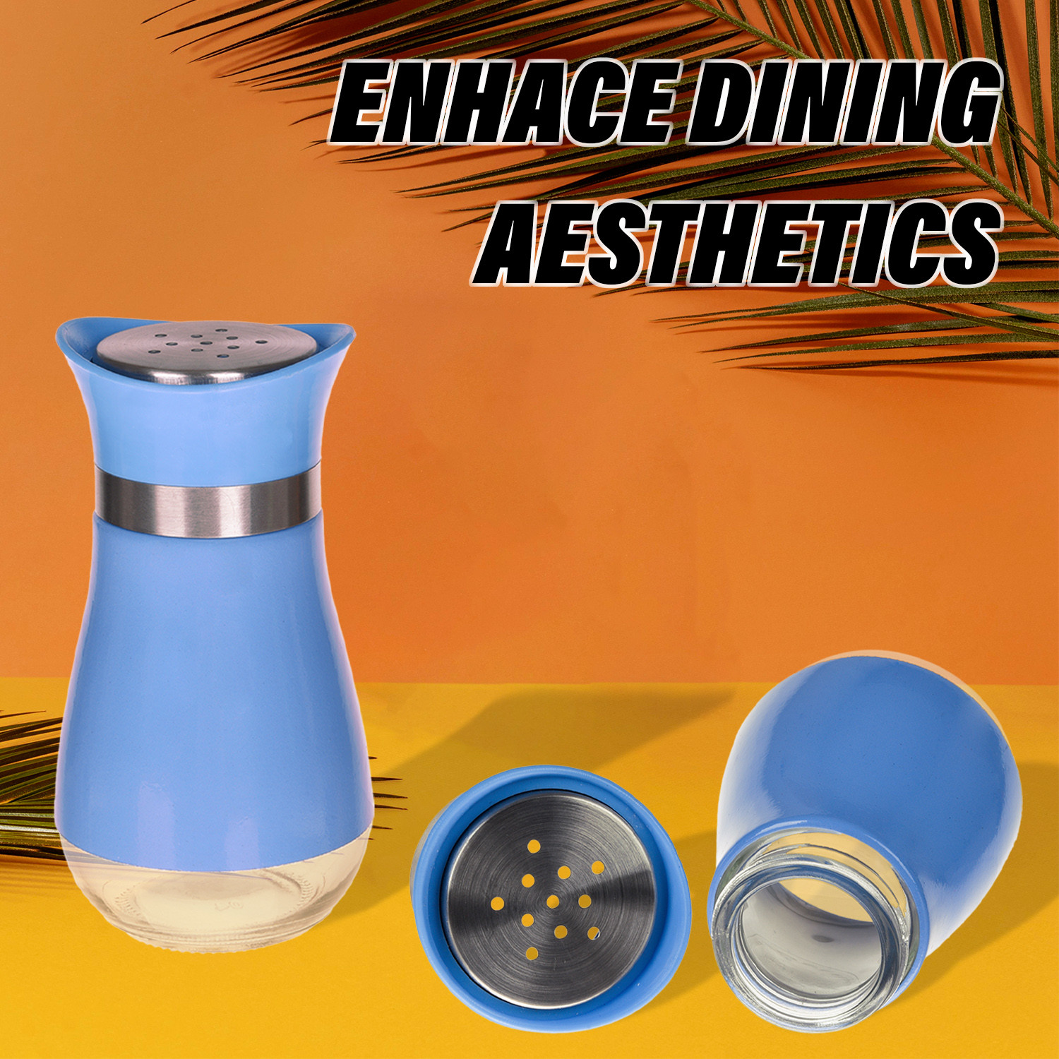 Kuber Industries Salt Shaker Box | Stainless Steel Pepper Shaker Box | Chilli Flakes Seasoning Sprinkler Box | Namak Daani | Dining Table Masala Box Dabbi | Blue