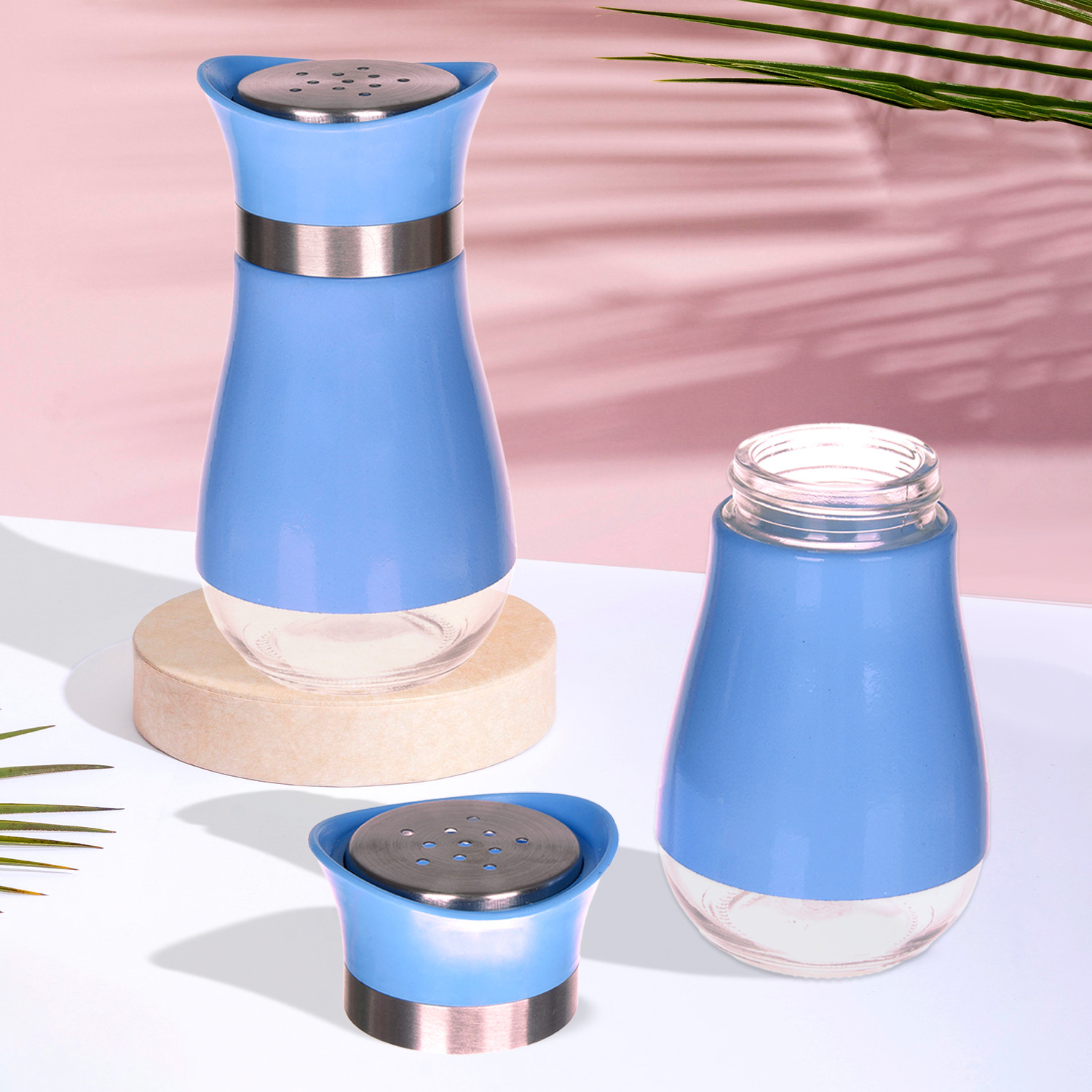 Kuber Industries Salt Shaker Box | Stainless Steel Pepper Shaker Box | Chilli Flakes Seasoning Sprinkler Box | Namak Daani | Dining Table Masala Box Dabbi | Blue