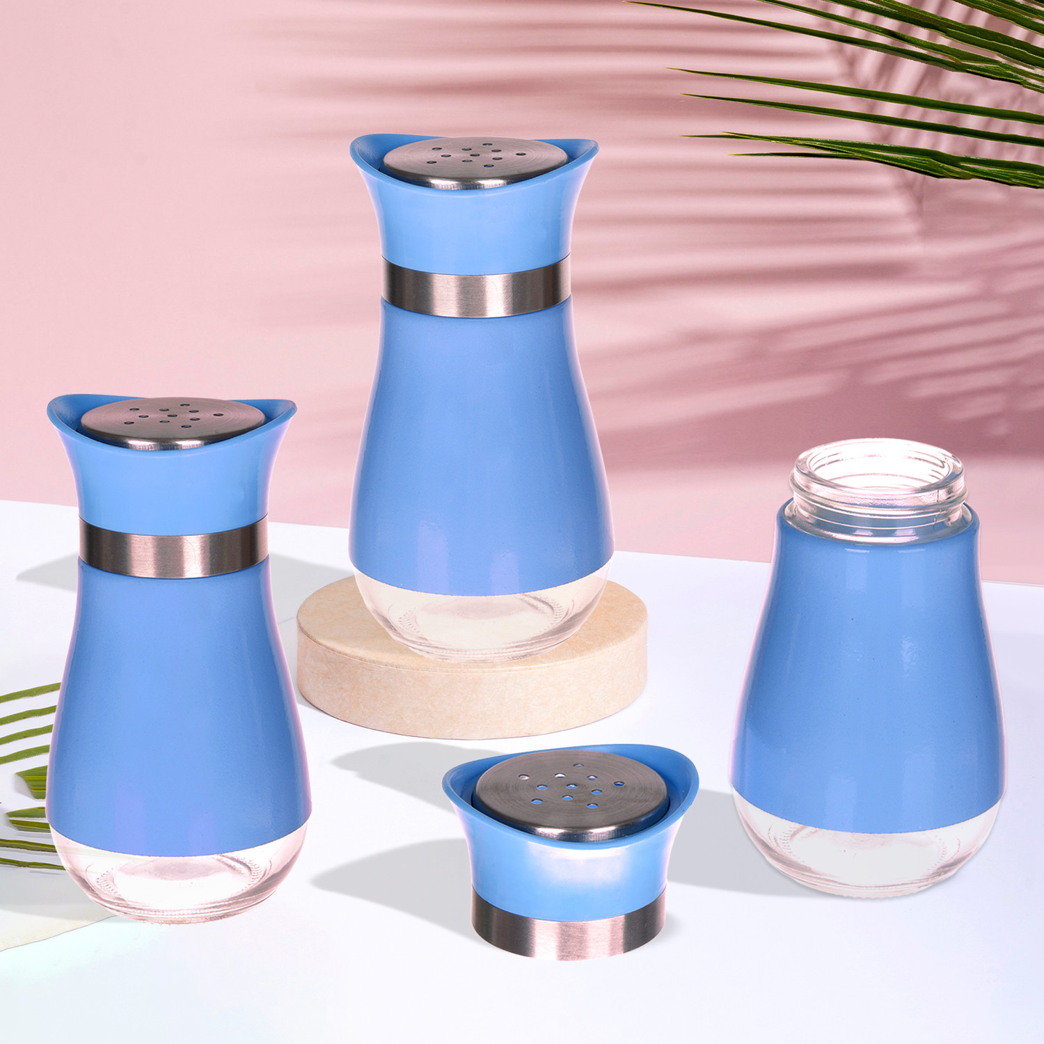 Kuber Industries Salt Shaker Box | Stainless Steel Pepper Shaker Box | Chilli Flakes Seasoning Sprinkler Box | Namak Daani | Dining Table Masala Box Dabbi | Blue