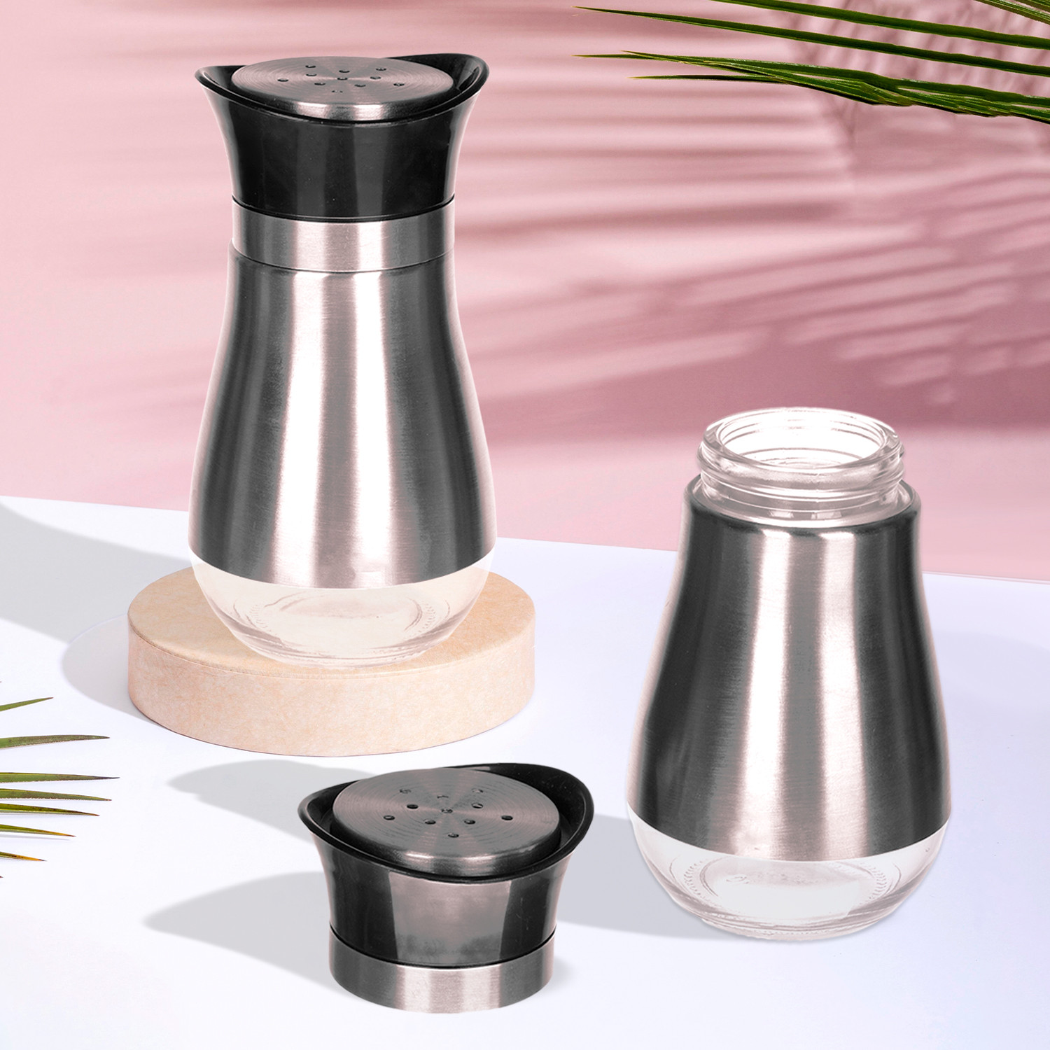 Kuber Industries Salt Shaker Box | Stainless Steel Pepper Shaker Box | Chilli Flakes Seasoning Sprinkler Box | Namak Daani | Dining Table Masala Box Dabbi | Gray