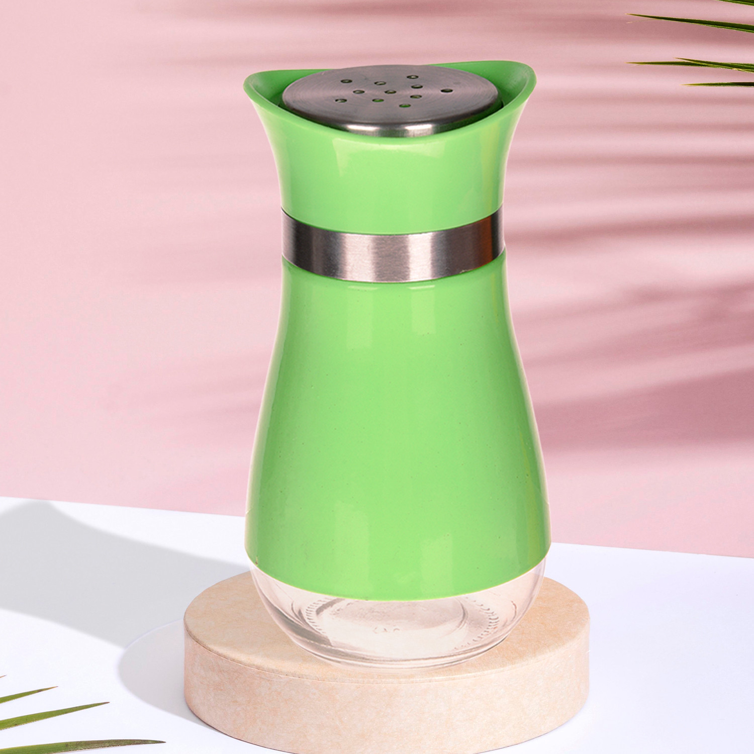 Kuber Industries Salt Shaker Box | Stainless Steel Pepper Shaker Box | Chilli Flakes Seasoning Sprinkler Box | Namak Daani | Dining Table Masala Box Dabbi | Green