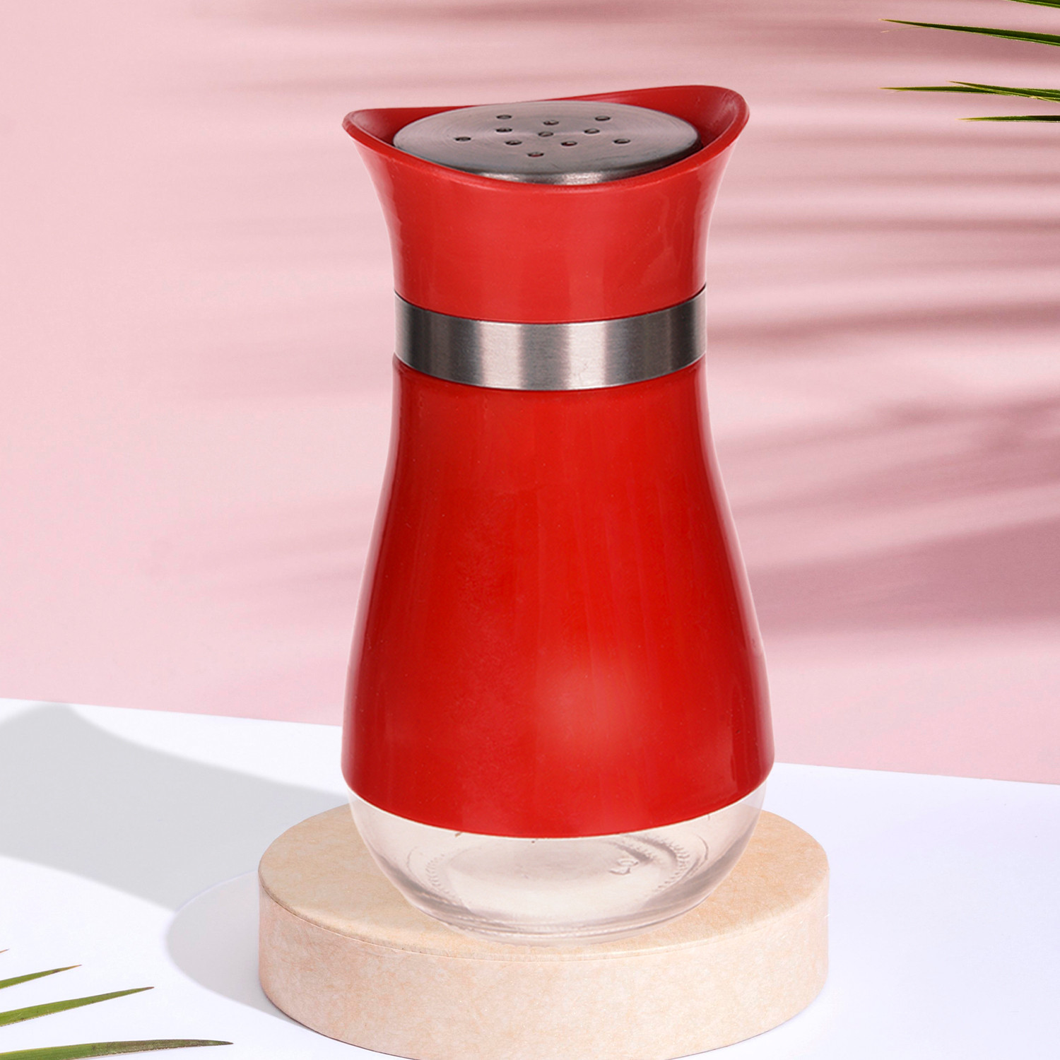 Kuber Industries Salt Shaker Box | Stainless Steel Pepper Shaker Box | Chilli Flakes Seasoning Sprinkler Box | Namak Daani | Dining Table Masala Box Dabbi | Red