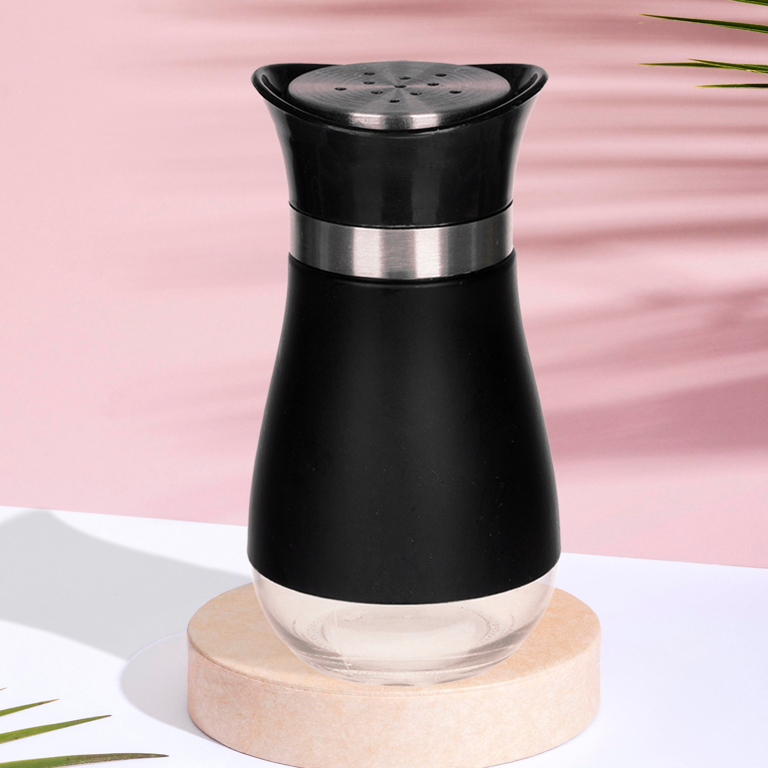 Kuber Industries Salt Shaker Box | Stainless Steel Pepper Shaker Box | Chilli Flakes Seasoning Sprinkler Box | Namak Daani | Dining Table Masala Box Dabbi | Black