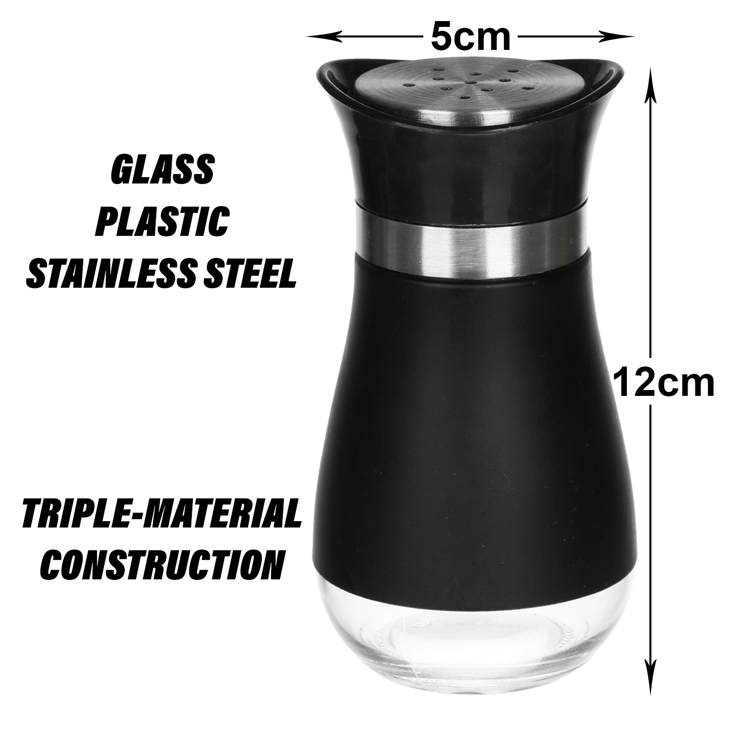Kuber Industries Salt Shaker Box | Stainless Steel Pepper Shaker Box | Chilli Flakes Seasoning Sprinkler Box | Namak Daani | Dining Table Masala Box Dabbi | Black