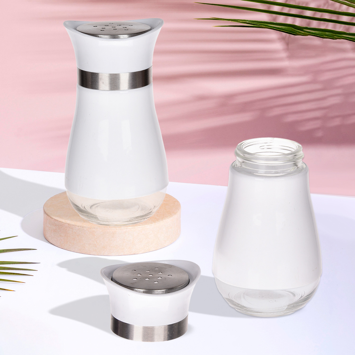 Kuber Industries Salt Shaker Box | Stainless Steel Pepper Shaker Box | Chilli Flakes Seasoning Sprinkler Box | Namak Daani | Dining Table Masala Box Dabbi | White