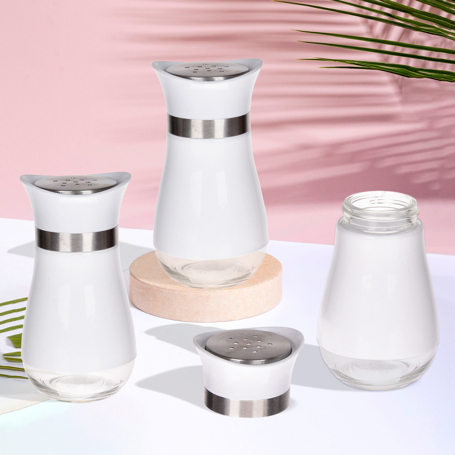 Kuber Industries Salt Shaker Box | Stainless Steel Pepper Shaker Box | Chilli Flakes Seasoning Sprinkler Box | Namak Daani | Dining Table Masala Box Dabbi | White