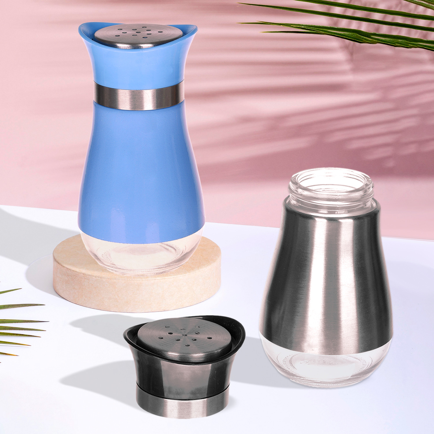 Kuber Industries Salt Shaker Box | Stainless Steel Pepper Shaker Box | Chilli Flakes Seasoning Sprinkler Box | Namak Daani | Dining Table Masala Box Dabbi | Pack of 2 | Multi