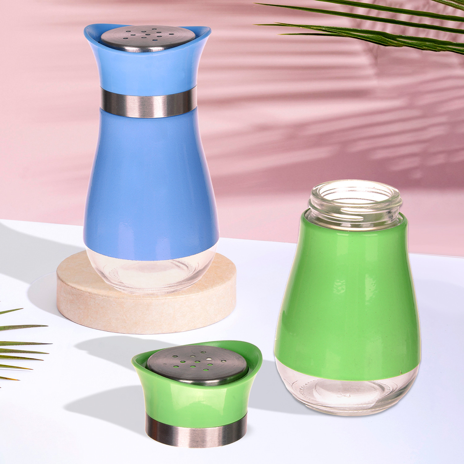 Kuber Industries Salt Shaker Box | Stainless Steel Pepper Shaker Box | Chilli Flakes Seasoning Sprinkler Box | Namak Daani | Dining Table Masala Box Dabbi | Pack of 2 | Multi