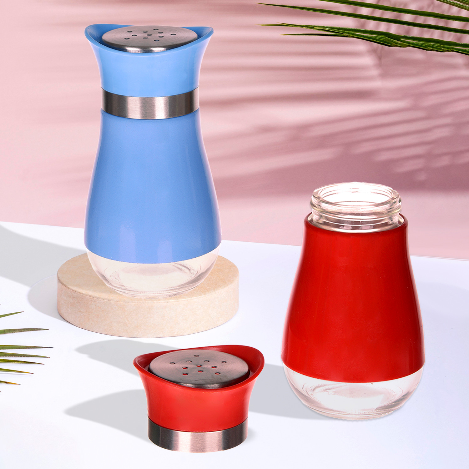 Kuber Industries Salt Shaker Box | Stainless Steel Pepper Shaker Box | Chilli Flakes Seasoning Sprinkler Box | Namak Daani | Dining Table Masala Box Dabbi | Pack of 2 | Multi