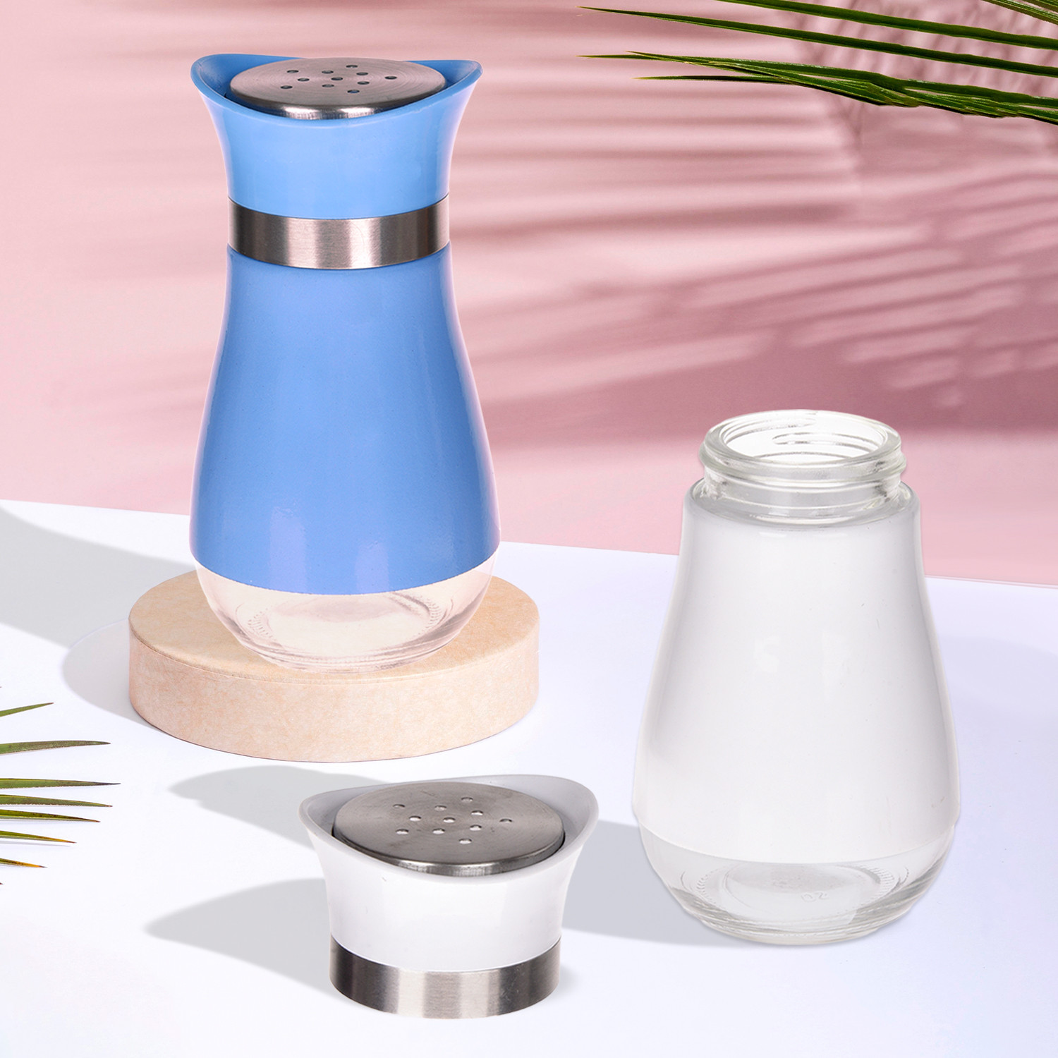 Kuber Industries Salt Shaker Box | Stainless Steel Pepper Shaker Box | Chilli Flakes Seasoning Sprinkler Box | Namak Daani | Dining Table Masala Box Dabbi | Pack of 2 | Multi