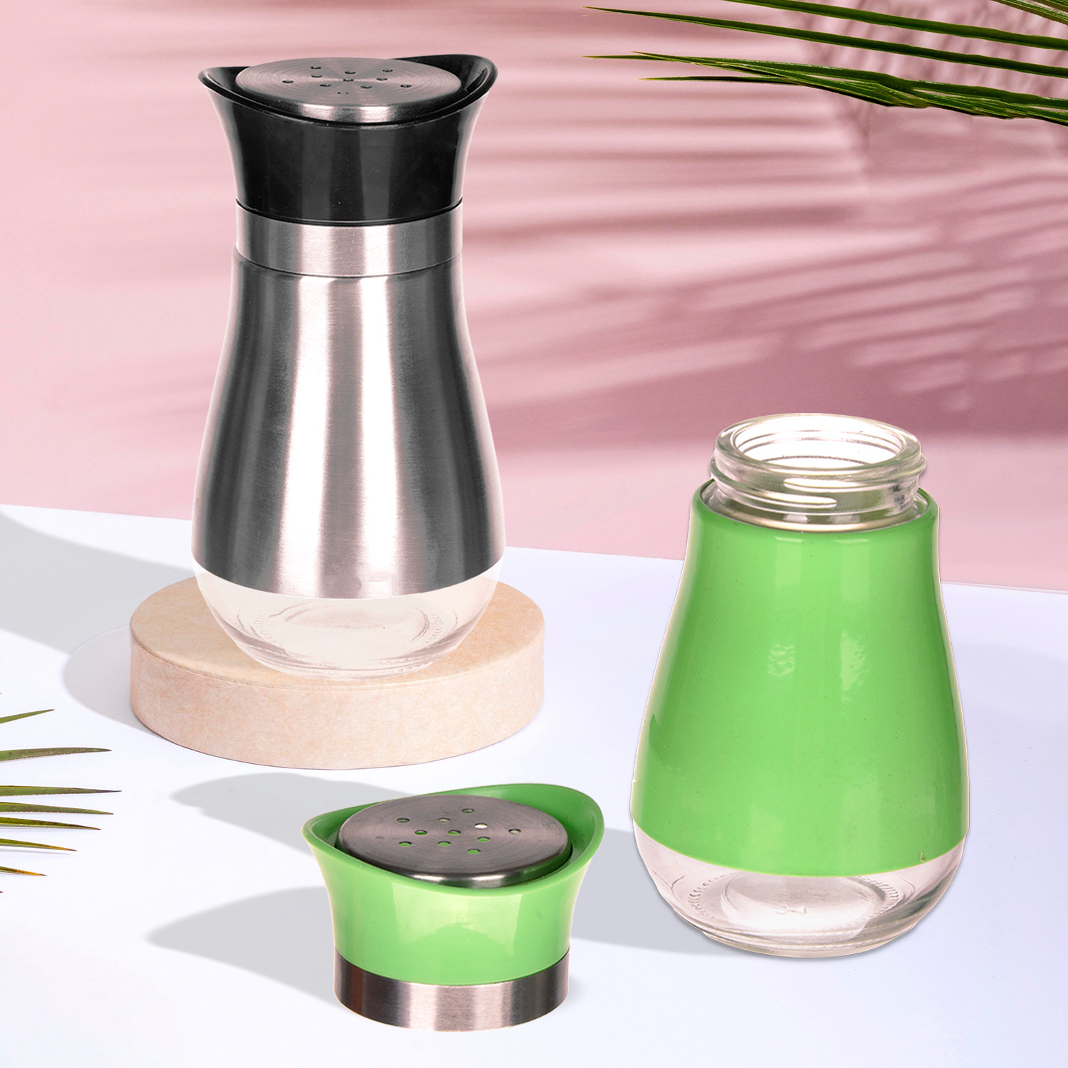 Kuber Industries Salt Shaker Box | Stainless Steel Pepper Shaker Box | Chilli Flakes Seasoning Sprinkler Box | Namak Daani | Dining Table Masala Box Dabbi | Pack of 2 | Multi