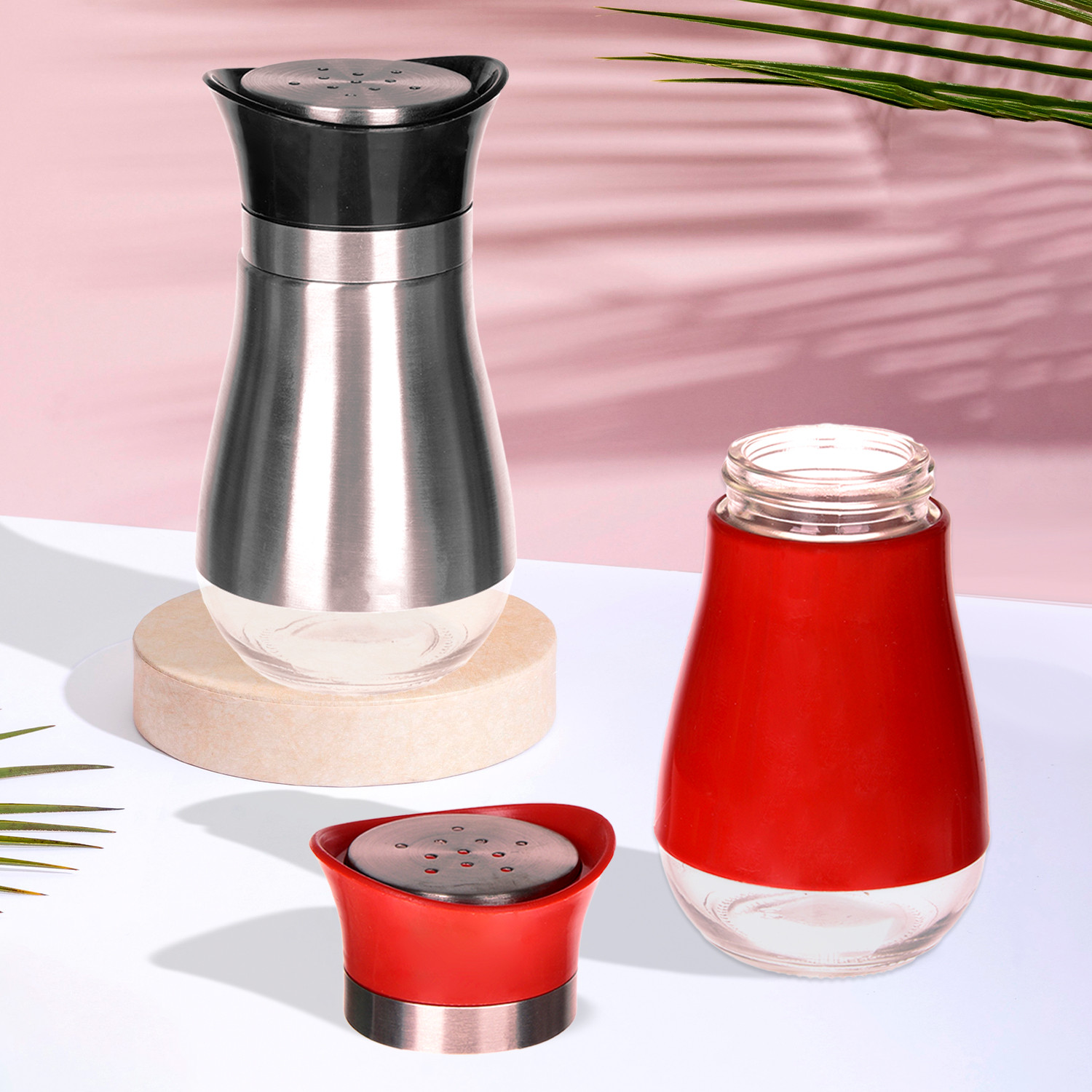 Kuber Industries Salt Shaker Box | Stainless Steel Pepper Shaker Box | Chilli Flakes Seasoning Sprinkler Box | Namak Daani | Dining Table Masala Box Dabbi | Pack of 2 | Multi