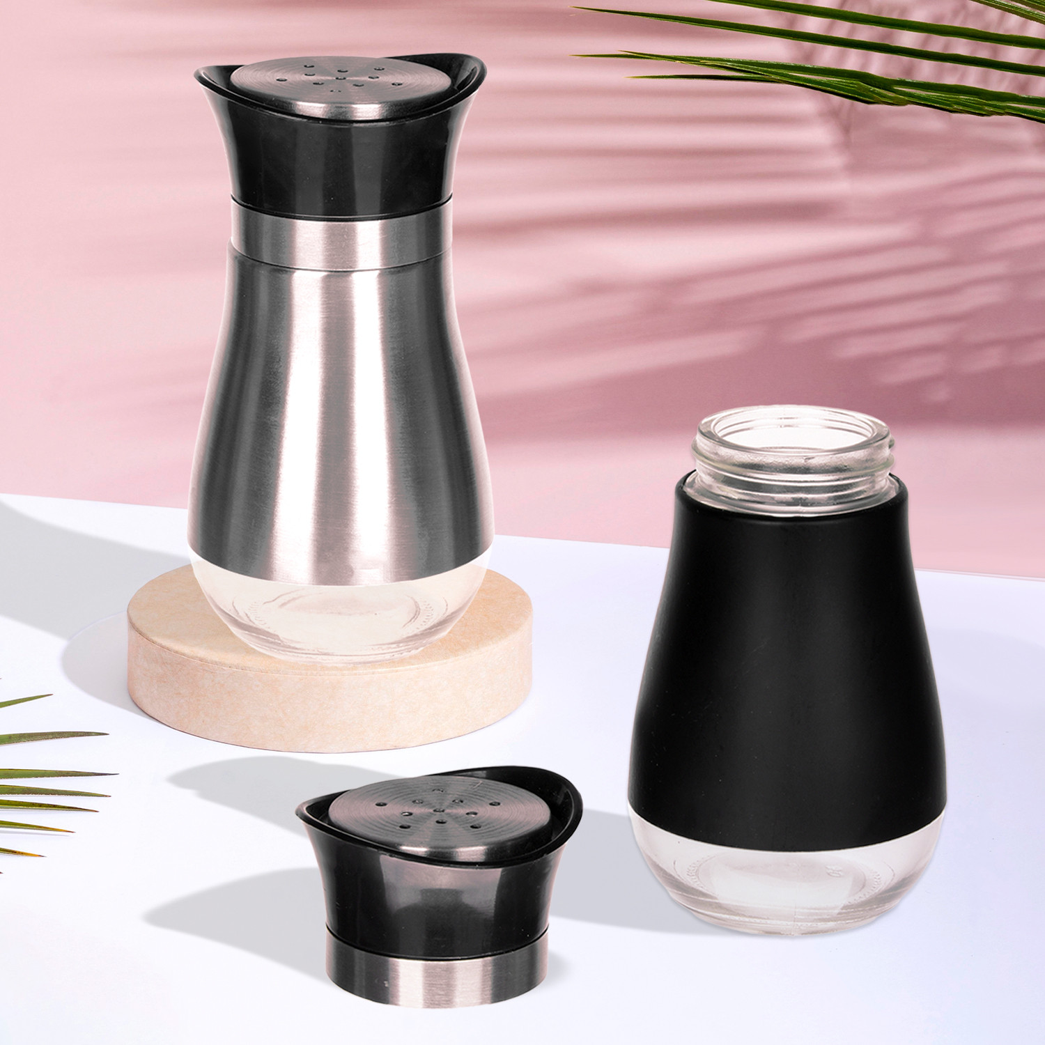 Kuber Industries Salt Shaker Box | Stainless Steel Pepper Shaker Box | Chilli Flakes Seasoning Sprinkler Box | Namak Daani | Dining Table Masala Box Dabbi | Pack of 2 | Multi