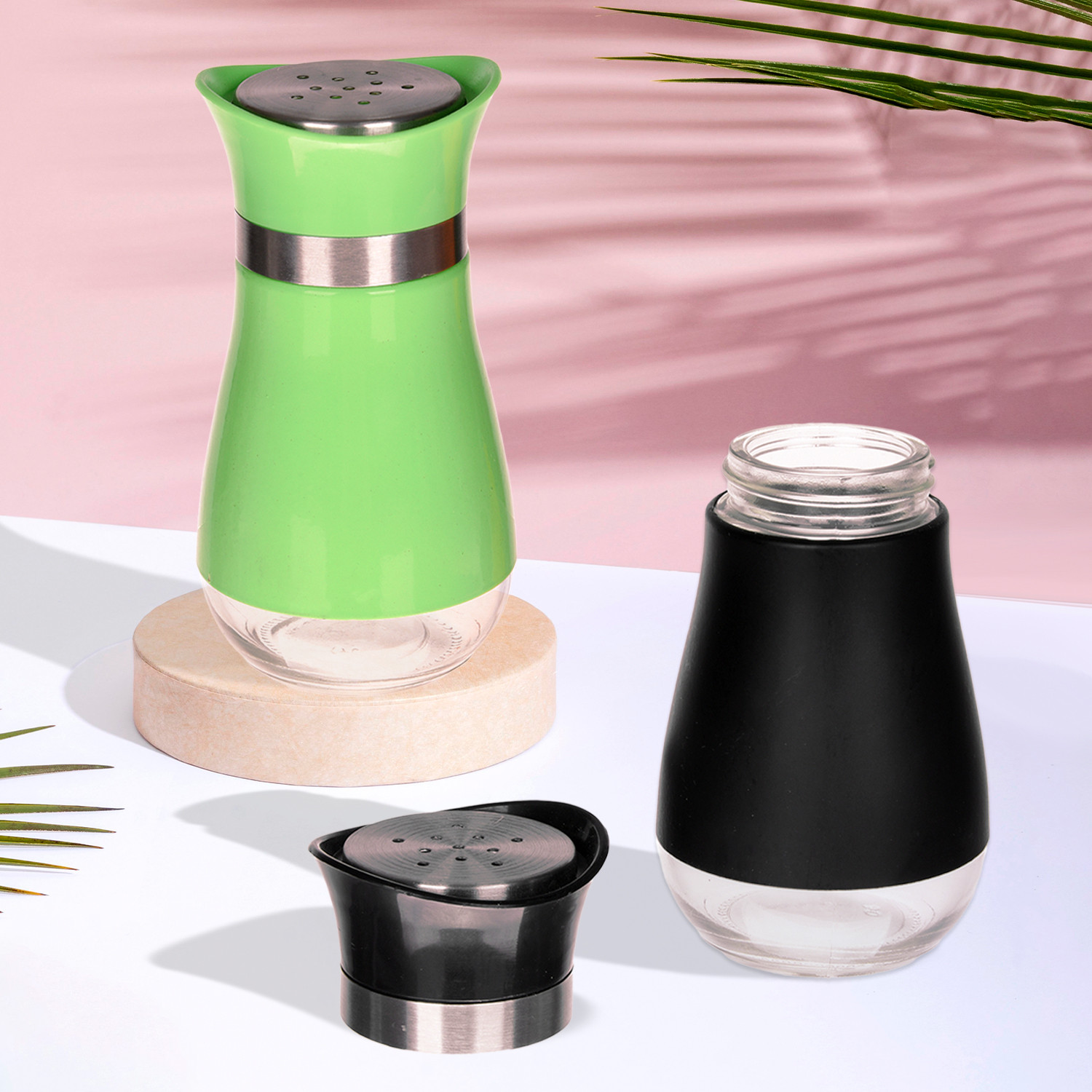 Kuber Industries Salt Shaker Box | Stainless Steel Pepper Shaker Box | Chilli Flakes Seasoning Sprinkler Box | Namak Daani | Dining Table Masala Box Dabbi | Pack of 2 | Multi