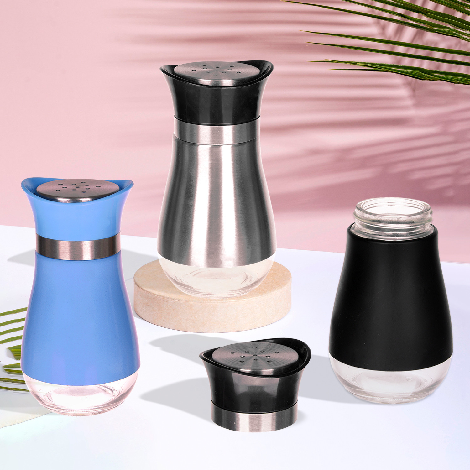 Kuber Industries Salt Shaker Box | Stainless Steel Pepper Shaker Box | Chilli Flakes Seasoning Sprinkler Box | Namak Daani | Dining Table Masala Box Dabbi | Pack of 3 | Multi