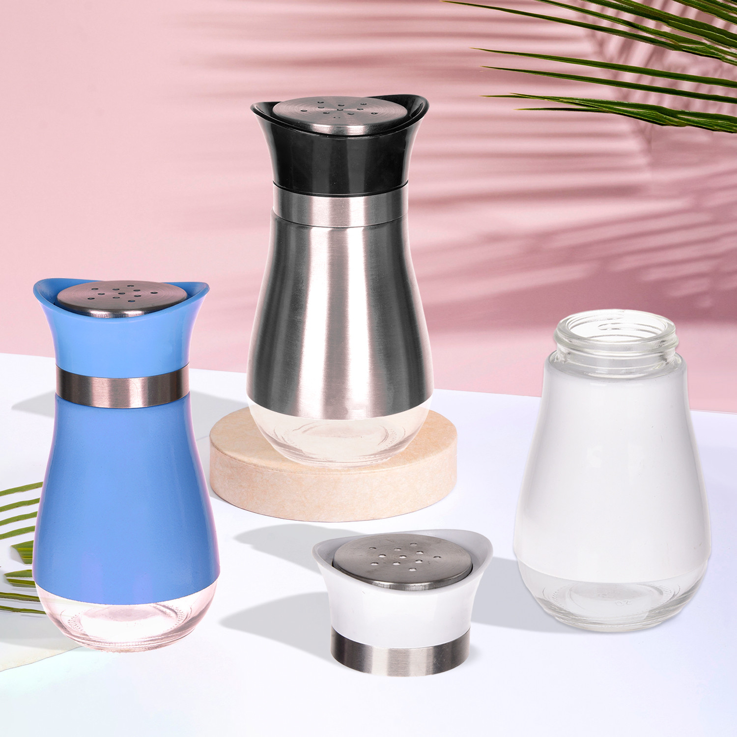 Kuber Industries Salt Shaker Box | Stainless Steel Pepper Shaker Box | Chilli Flakes Seasoning Sprinkler Box | Namak Daani | Dining Table Masala Box Dabbi | Pack of 3 | Multi