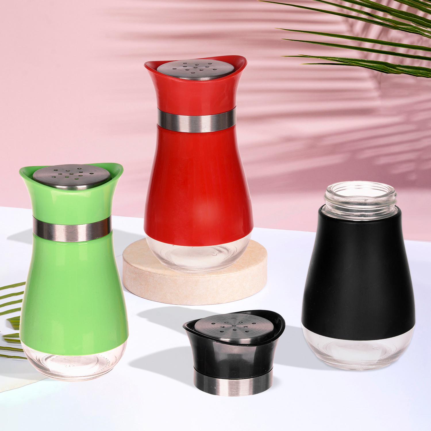 Kuber Industries Salt Shaker Box | Stainless Steel Pepper Shaker Box | Chilli Flakes Seasoning Sprinkler Box | Namak Daani | Dining Table Masala Box Dabbi | Pack of 3 | Multi