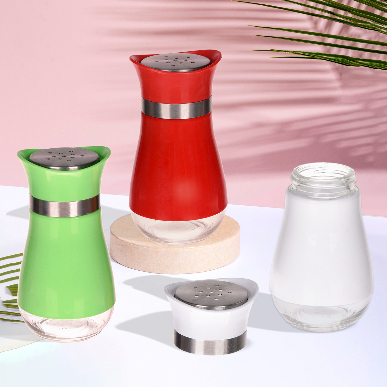 Kuber Industries Salt Shaker Box | Stainless Steel Pepper Shaker Box | Chilli Flakes Seasoning Sprinkler Box | Namak Daani | Dining Table Masala Box Dabbi | Pack of 3 | Multi
