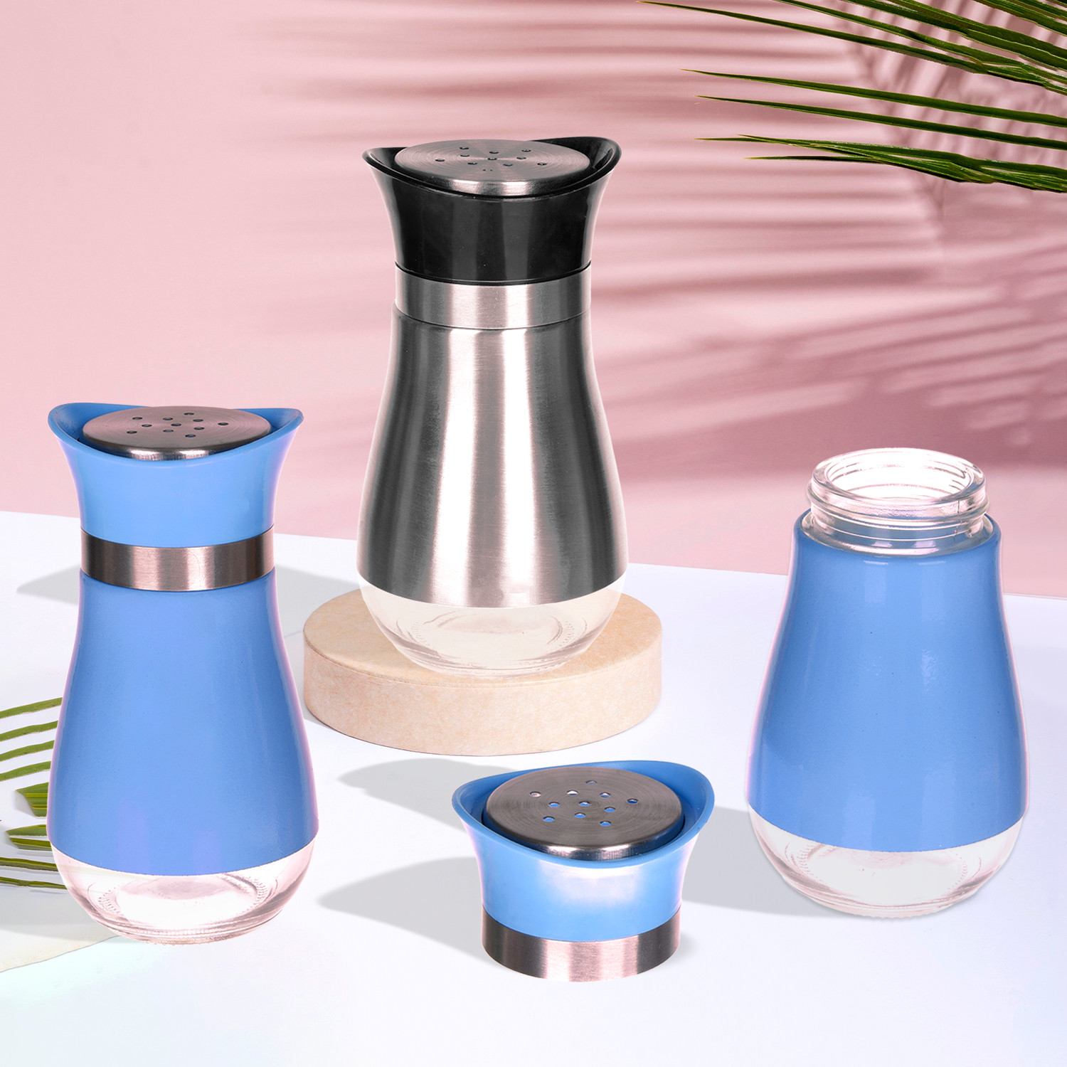 Kuber Industries Salt Shaker Box | Stainless Steel Pepper Shaker Box | Chilli Flakes Seasoning Sprinkler Box | Namak Daani | Dining Table Masala Box Dabbi | Pack of 3 | Multi