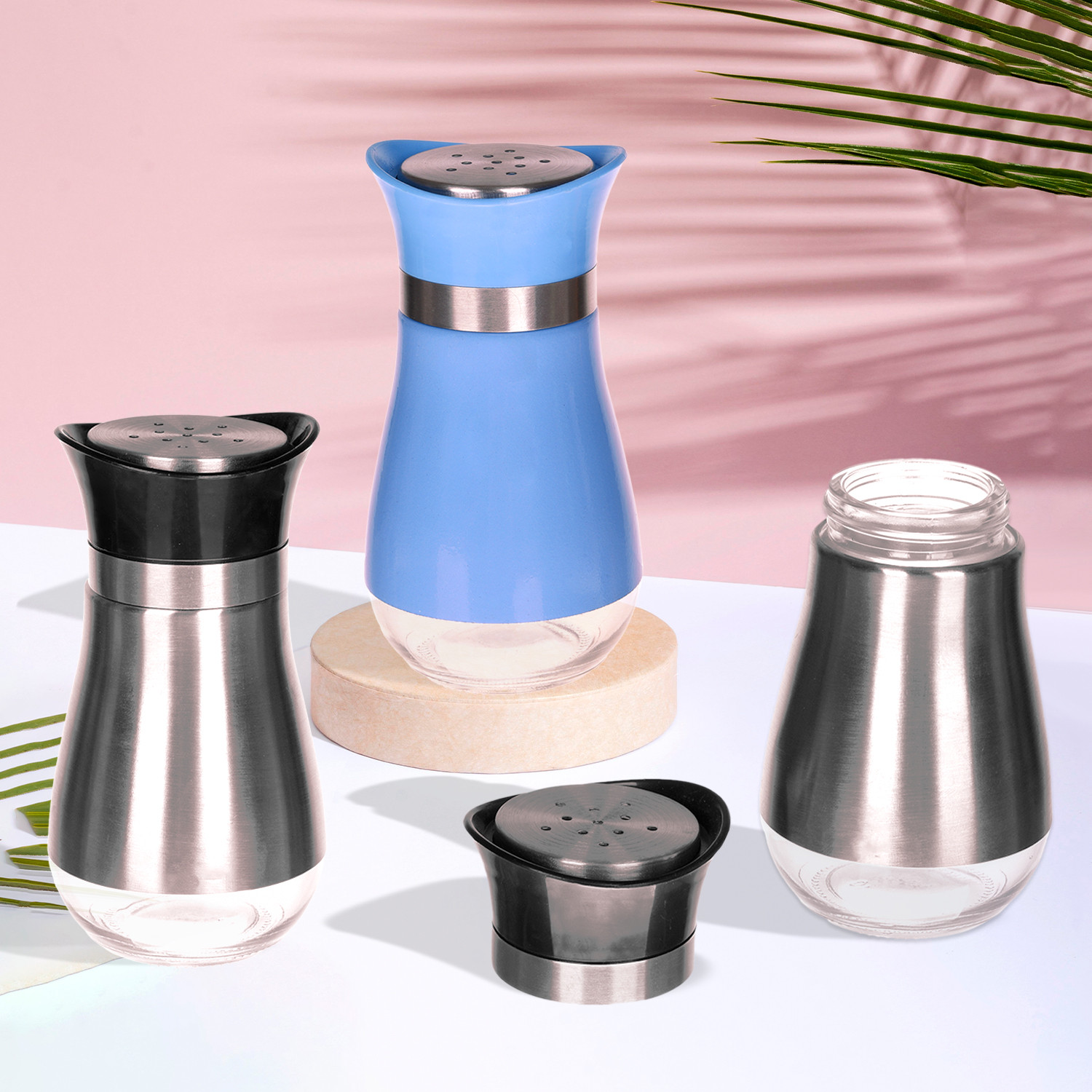 Kuber Industries Salt Shaker Box | Stainless Steel Pepper Shaker Box | Chilli Flakes Seasoning Sprinkler Box | Namak Daani | Dining Table Masala Box Dabbi | Pack of 3 | Multi