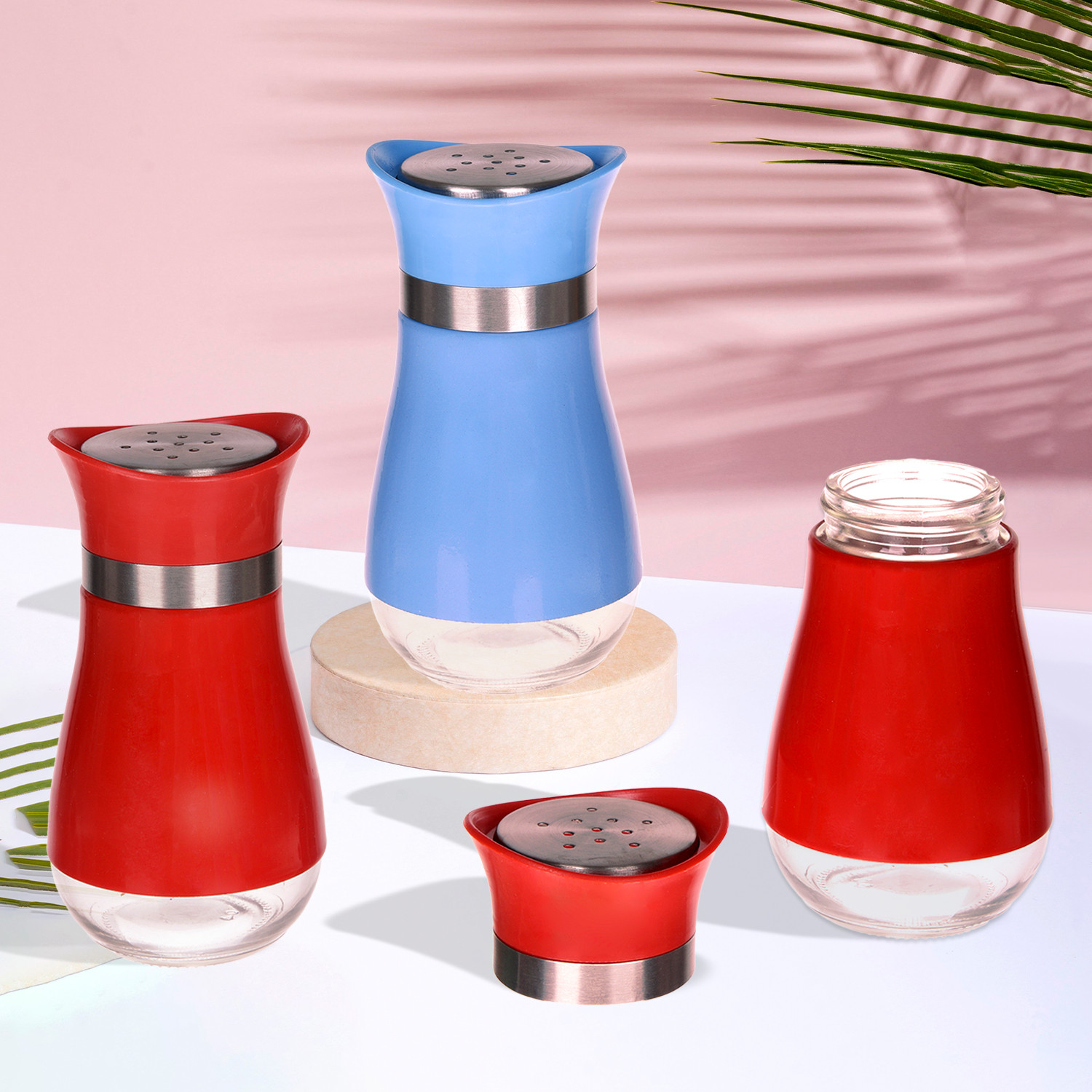 Kuber Industries Salt Shaker Box | Stainless Steel Pepper Shaker Box | Chilli Flakes Seasoning Sprinkler Box | Namak Daani | Dining Table Masala Box Dabbi | Pack of 3 | Multi