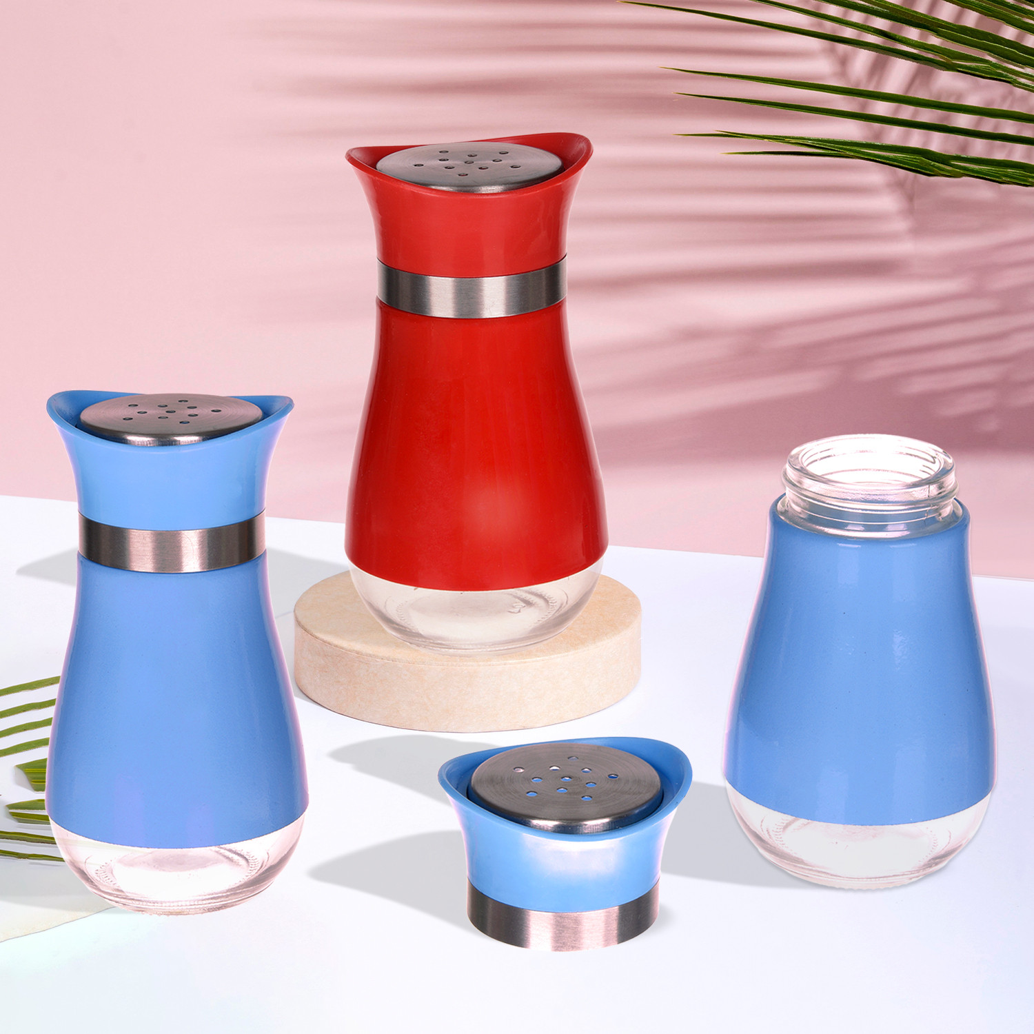 Kuber Industries Salt Shaker Box | Stainless Steel Pepper Shaker Box | Chilli Flakes Seasoning Sprinkler Box | Namak Daani | Dining Table Masala Box Dabbi | Pack of 3 | Multi