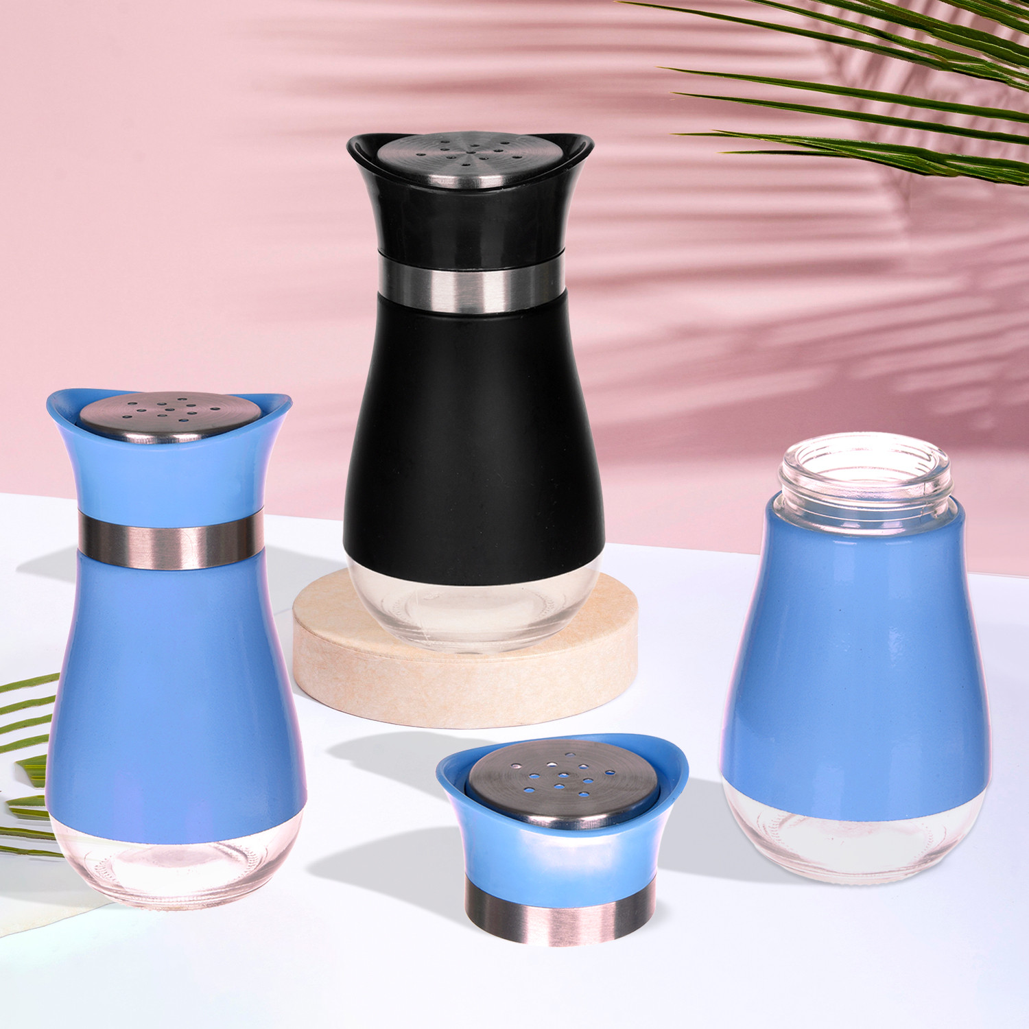 Kuber Industries Salt Shaker Box | Stainless Steel Pepper Shaker Box | Chilli Flakes Seasoning Sprinkler Box | Namak Daani | Dining Table Masala Box Dabbi | Pack of 3 | Multi