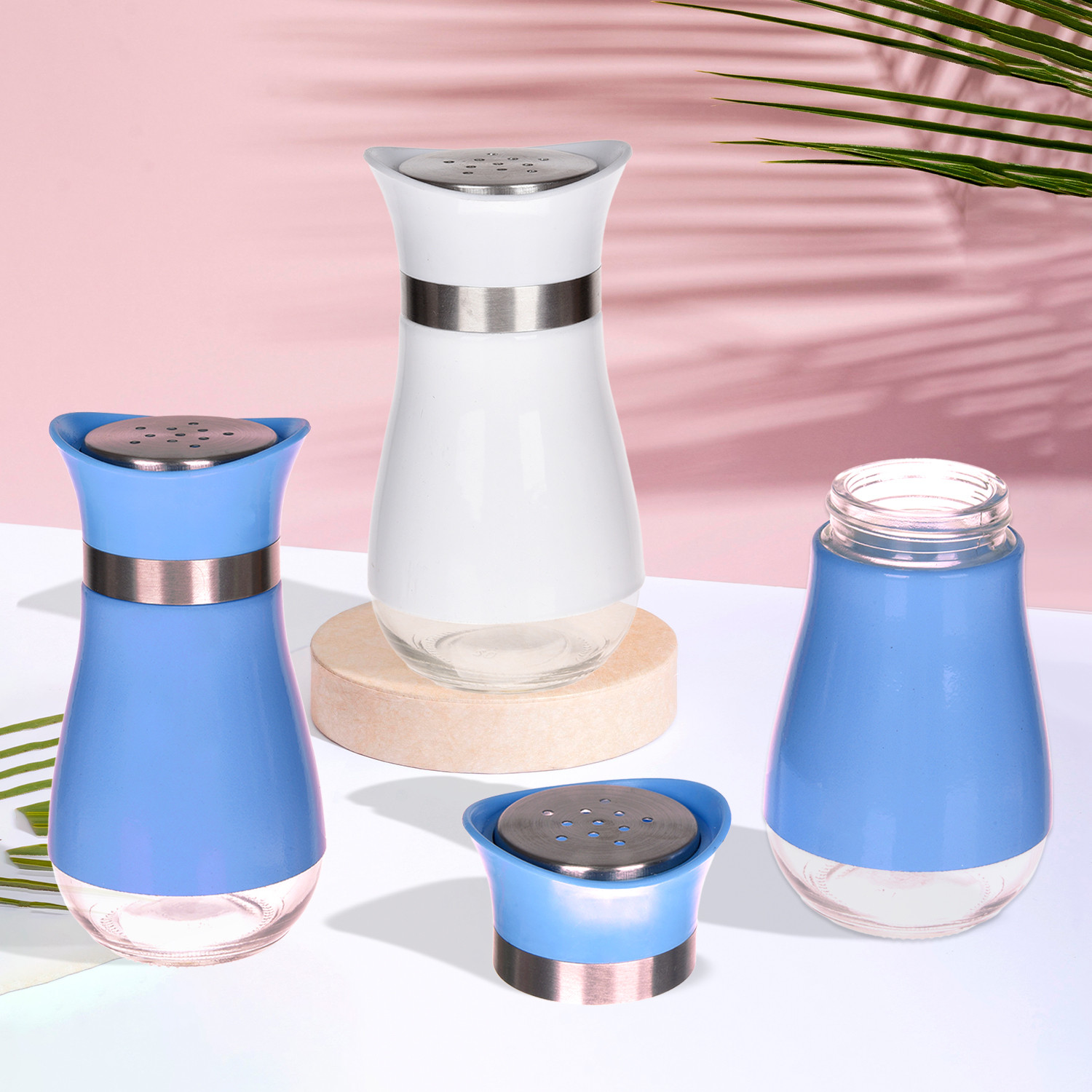 Kuber Industries Salt Shaker Box | Stainless Steel Pepper Shaker Box | Chilli Flakes Seasoning Sprinkler Box | Namak Daani | Dining Table Masala Box Dabbi | Pack of 3 | Multi