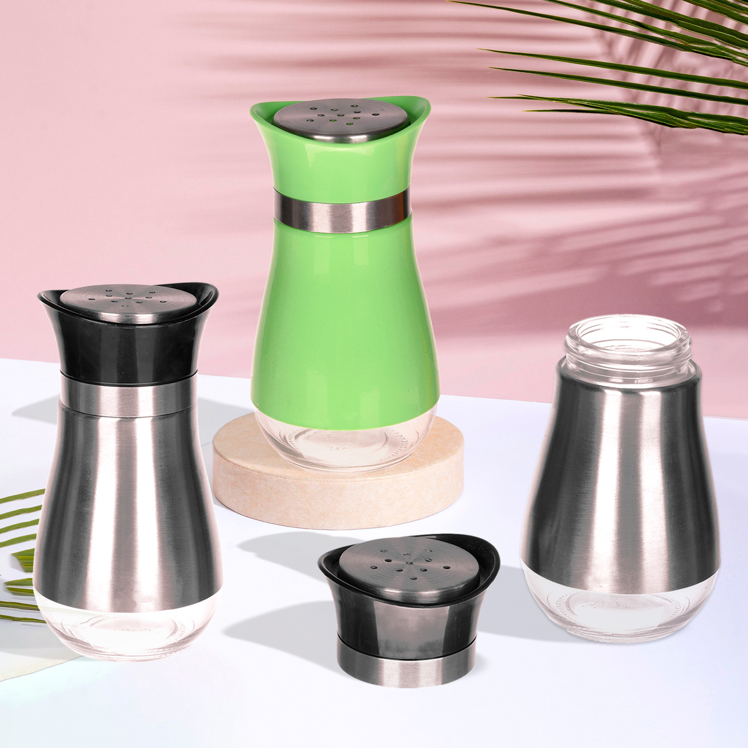 Kuber Industries Salt Shaker Box | Stainless Steel Pepper Shaker Box | Chilli Flakes Seasoning Sprinkler Box | Namak Daani | Dining Table Masala Box Dabbi | Pack of 3 | Multi