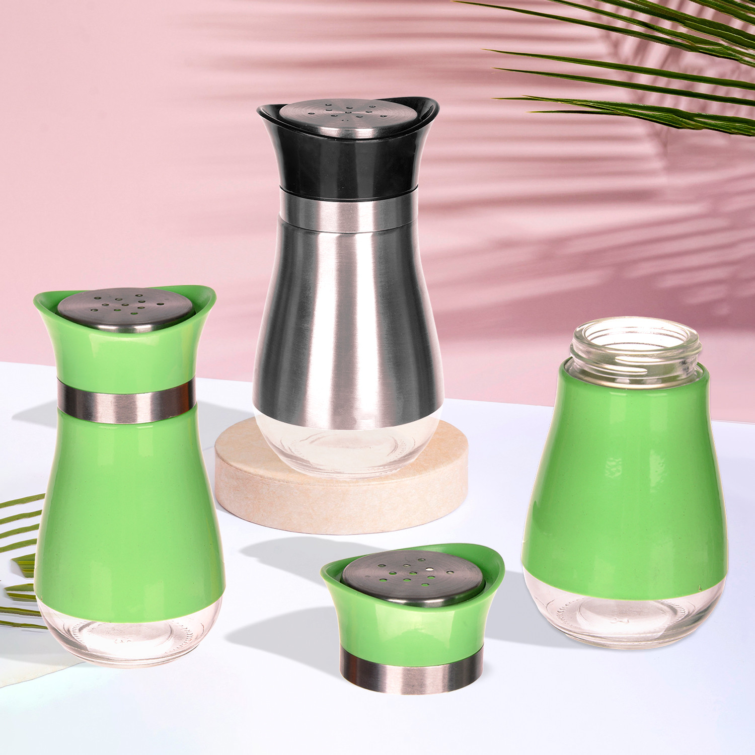 Kuber Industries Salt Shaker Box | Stainless Steel Pepper Shaker Box | Chilli Flakes Seasoning Sprinkler Box | Namak Daani | Dining Table Masala Box Dabbi | Pack of 3 | Multi