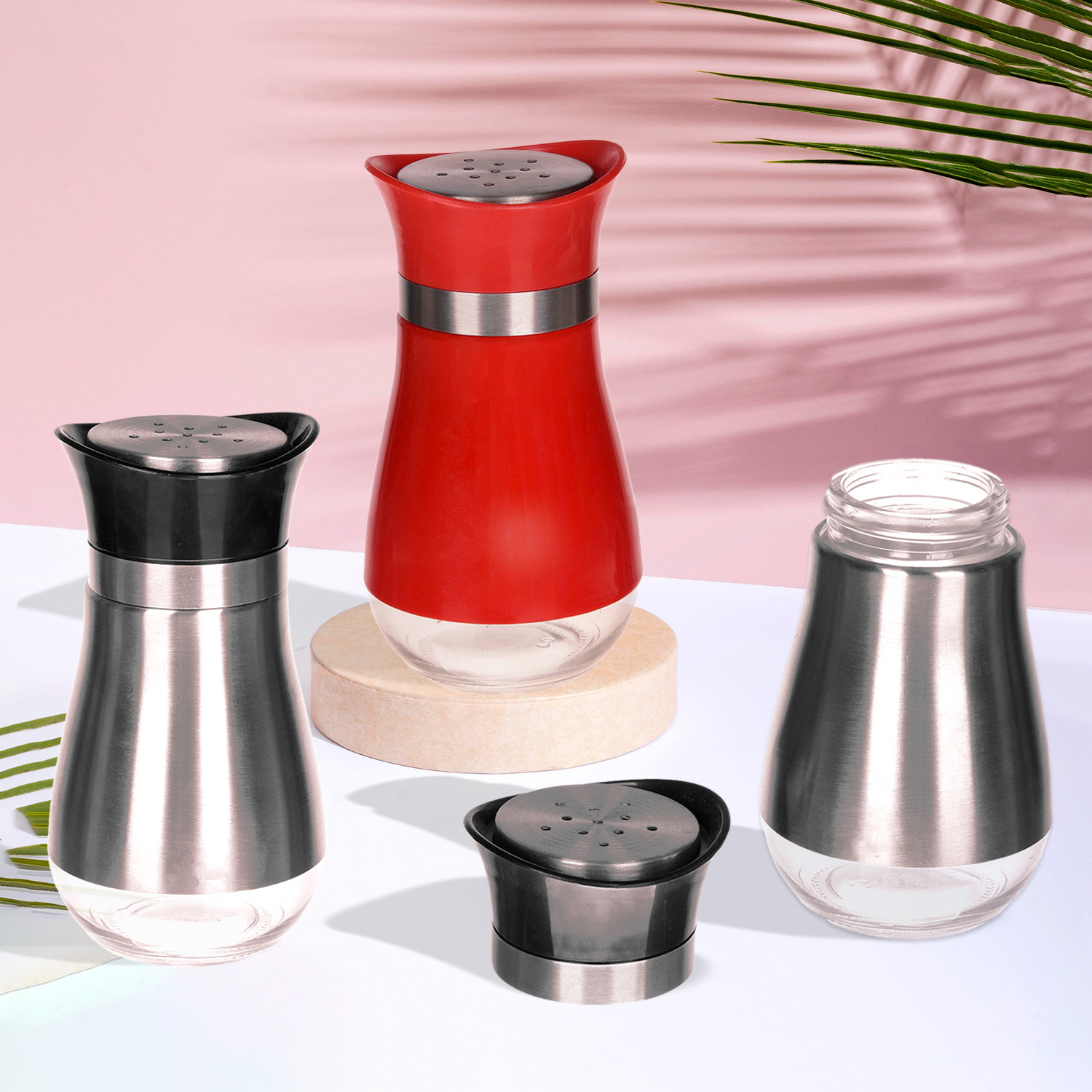 Kuber Industries Salt Shaker Box | Stainless Steel Pepper Shaker Box | Chilli Flakes Seasoning Sprinkler Box | Namak Daani | Dining Table Masala Box Dabbi | Pack of 3 | Multi