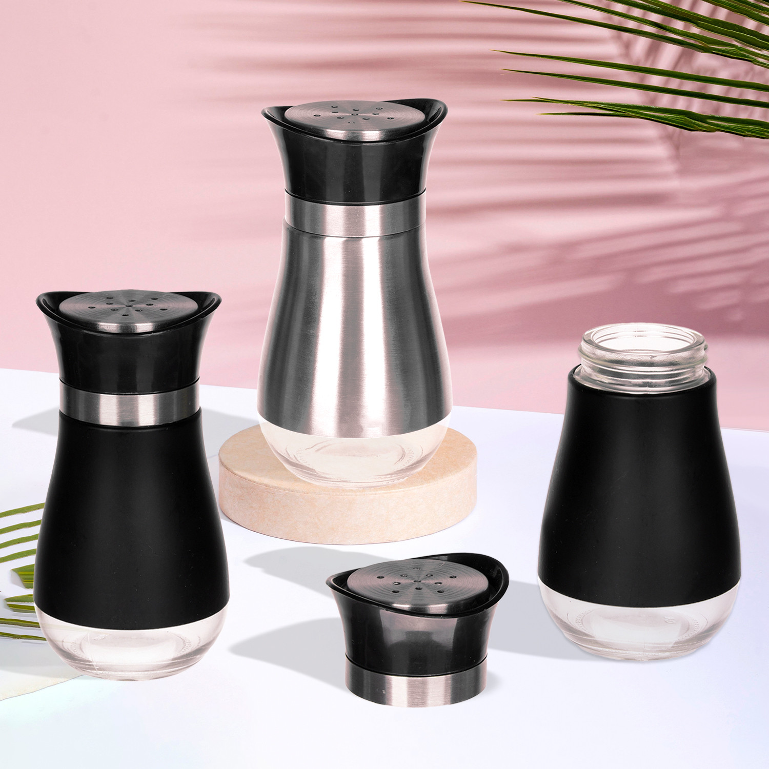 Kuber Industries Salt Shaker Box | Stainless Steel Pepper Shaker Box | Chilli Flakes Seasoning Sprinkler Box | Namak Daani | Dining Table Masala Box Dabbi | Pack of 3 | Multi