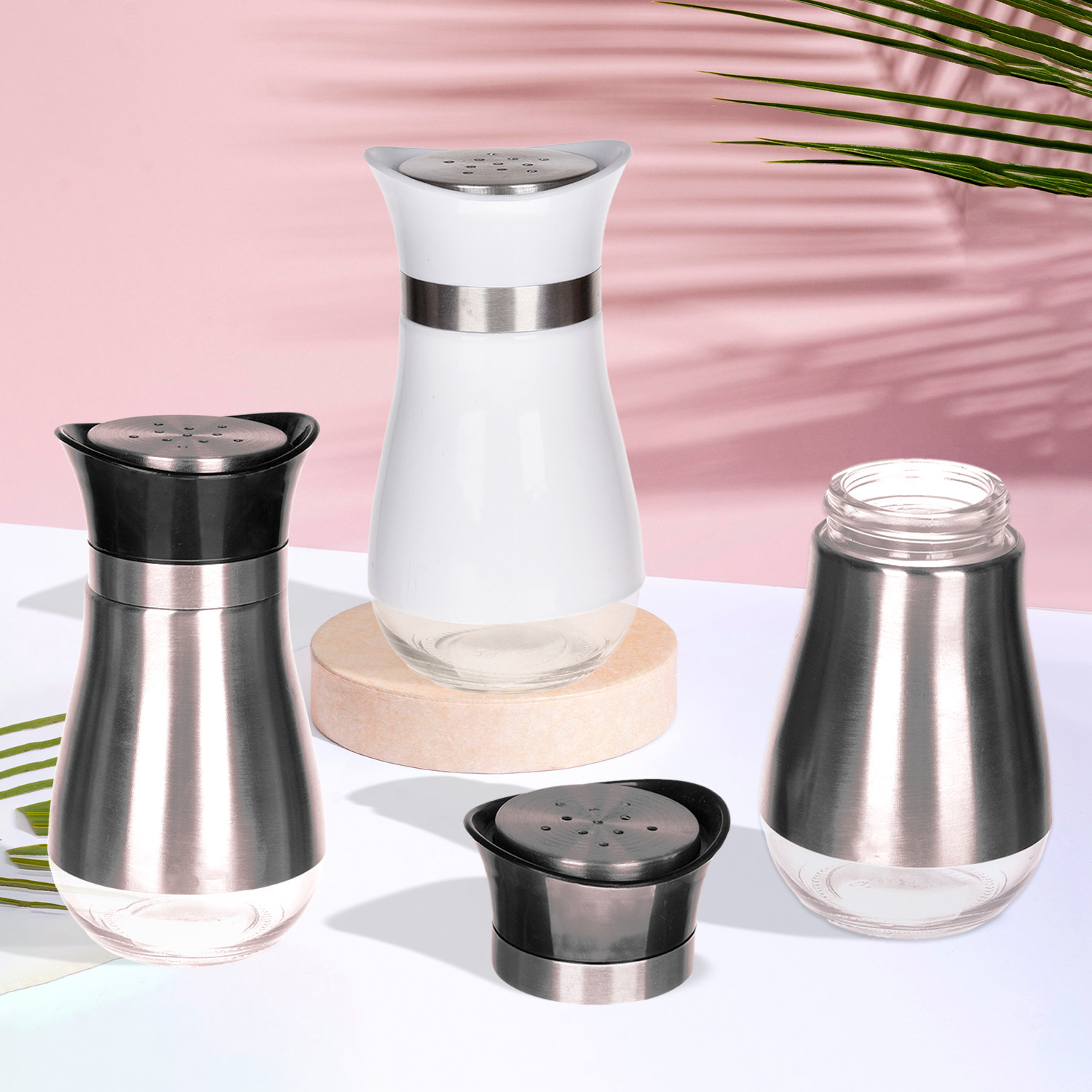 Kuber Industries Salt Shaker Box | Stainless Steel Pepper Shaker Box | Chilli Flakes Seasoning Sprinkler Box | Namak Daani | Dining Table Masala Box Dabbi | Pack of 3 | Multi