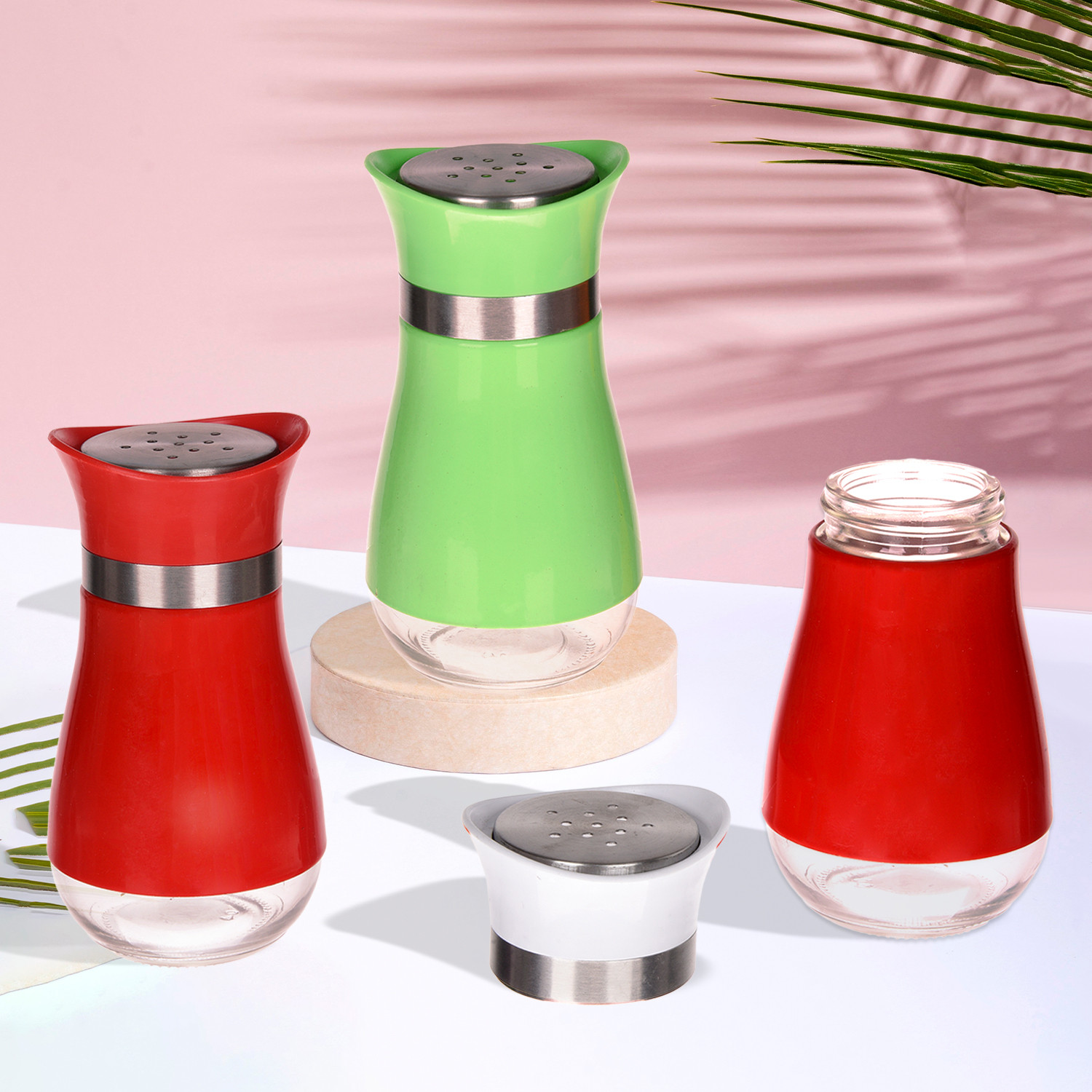 Kuber Industries Salt Shaker Box | Stainless Steel Pepper Shaker Box | Chilli Flakes Seasoning Sprinkler Box | Namak Daani | Dining Table Masala Box Dabbi | Pack of 3 | Multi