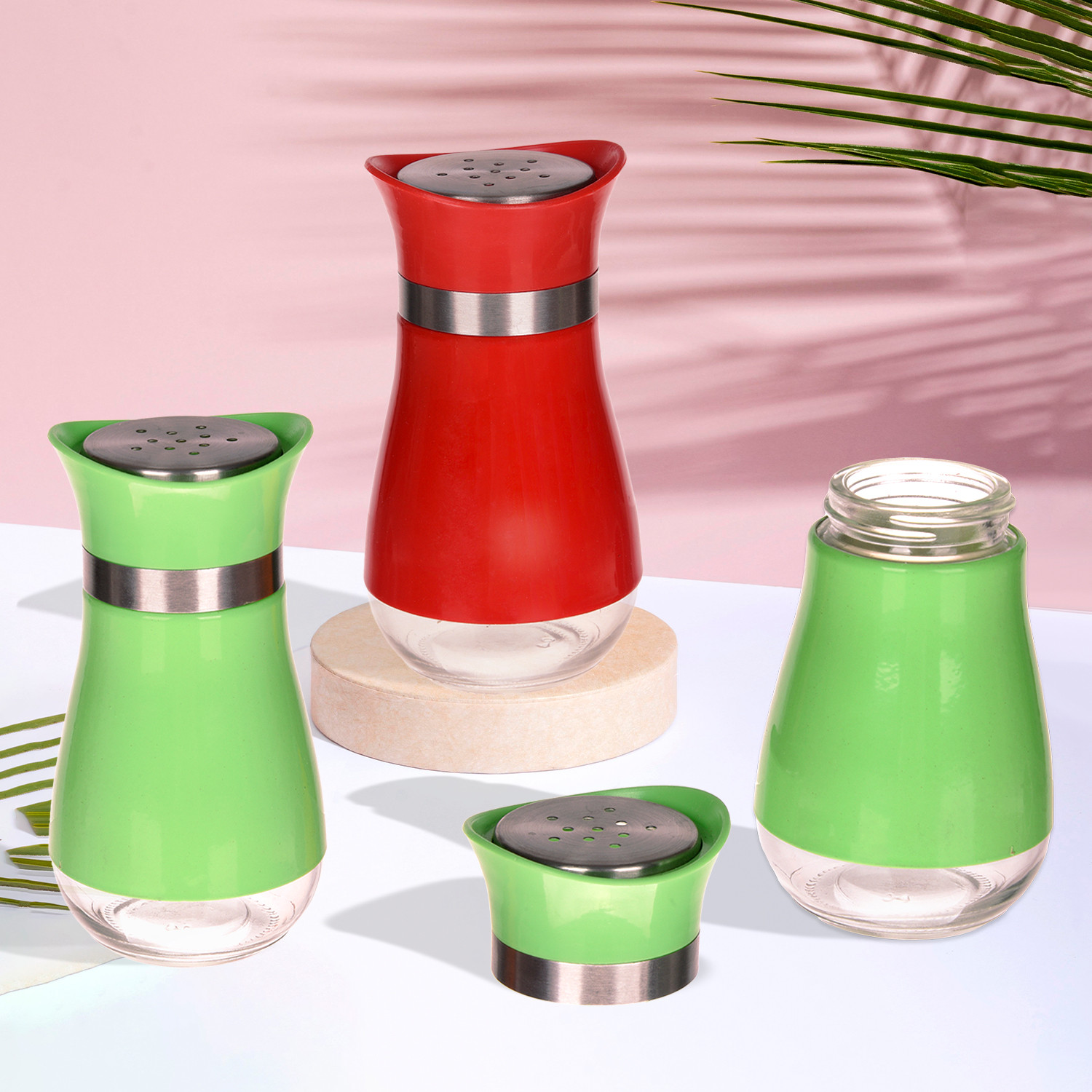 Kuber Industries Salt Shaker Box | Stainless Steel Pepper Shaker Box | Chilli Flakes Seasoning Sprinkler Box | Namak Daani | Dining Table Masala Box Dabbi | Pack of 3 | Multi