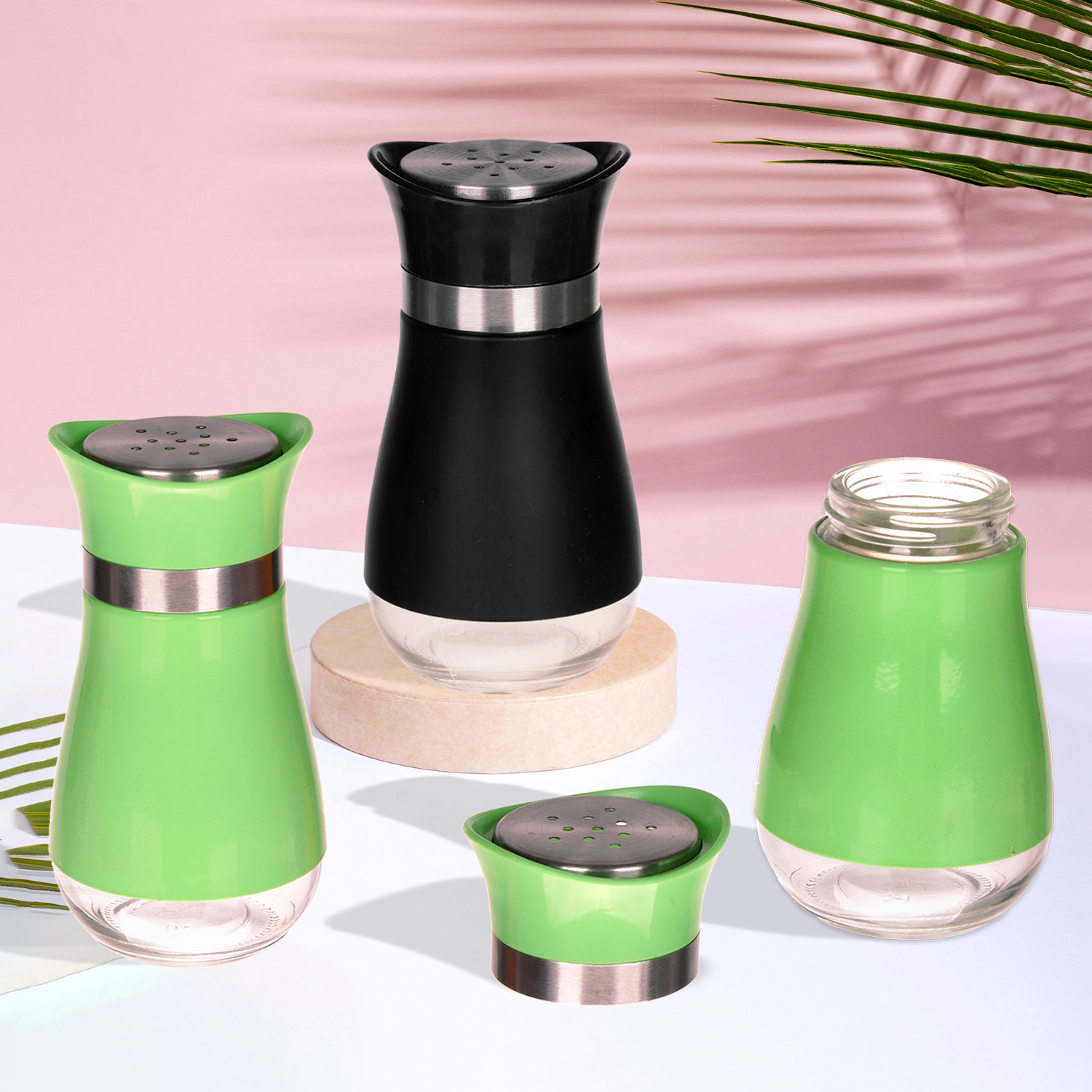 Kuber Industries Salt Shaker Box | Stainless Steel Pepper Shaker Box | Chilli Flakes Seasoning Sprinkler Box | Namak Daani | Dining Table Masala Box Dabbi | Pack of 3 | Multi