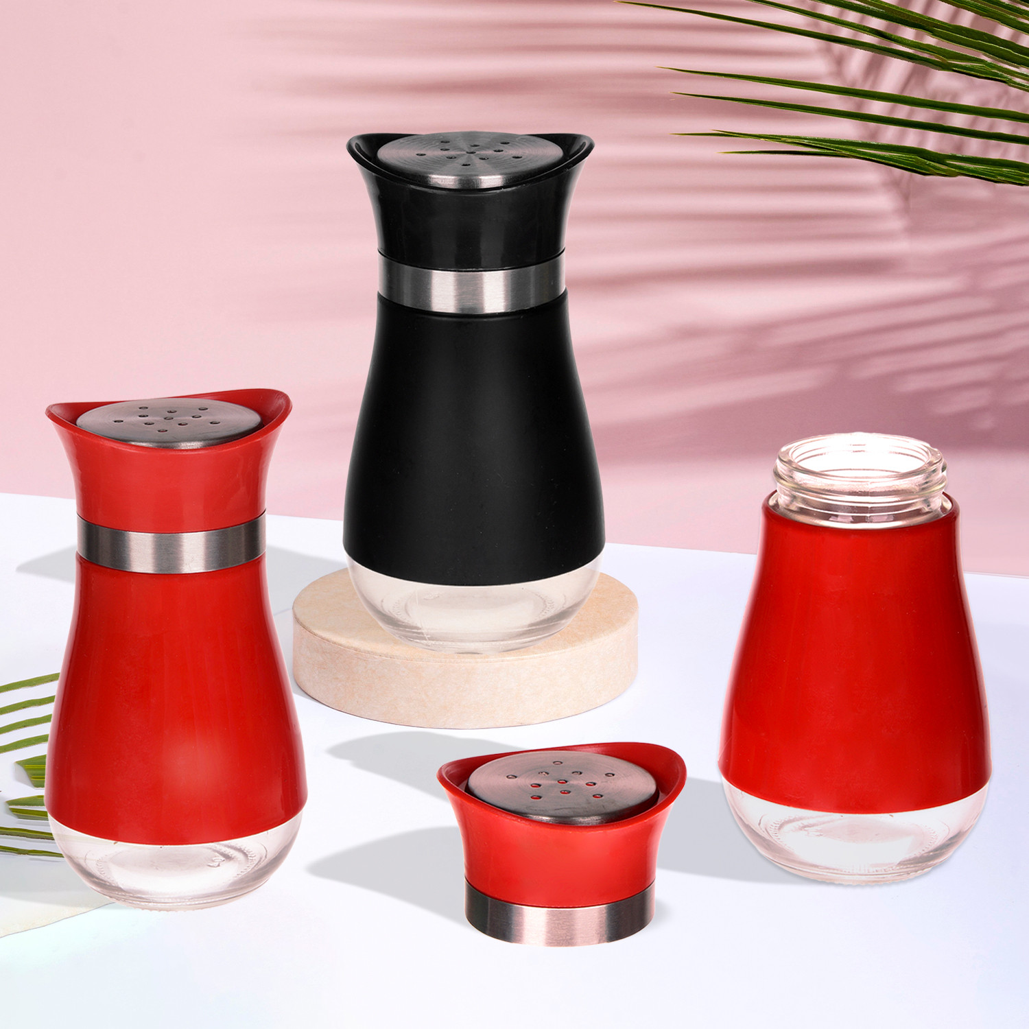 Kuber Industries Salt Shaker Box | Stainless Steel Pepper Shaker Box | Chilli Flakes Seasoning Sprinkler Box | Namak Daani | Dining Table Masala Box Dabbi | Pack of 3 | Multi