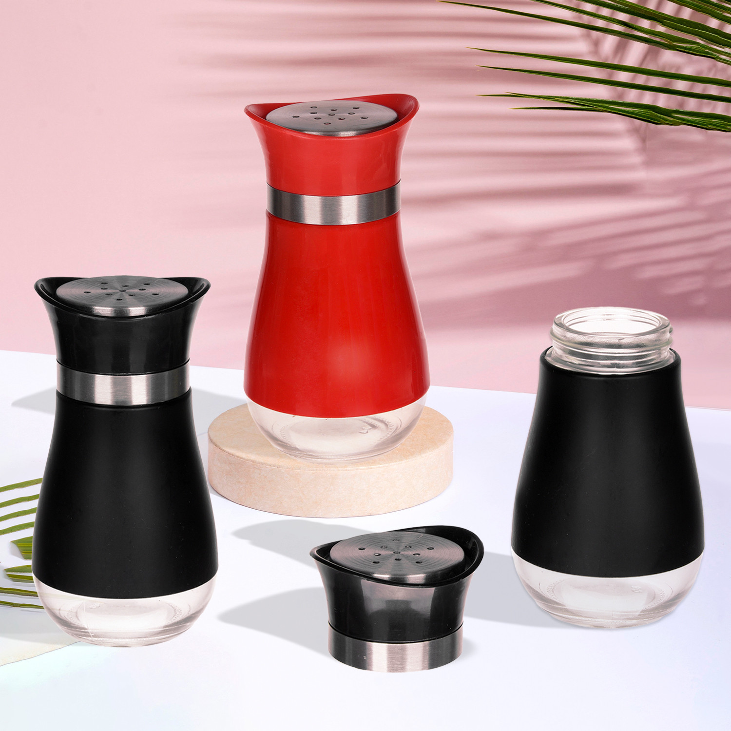 Kuber Industries Salt Shaker Box | Stainless Steel Pepper Shaker Box | Chilli Flakes Seasoning Sprinkler Box | Namak Daani | Dining Table Masala Box Dabbi | Pack of 3 | Multi