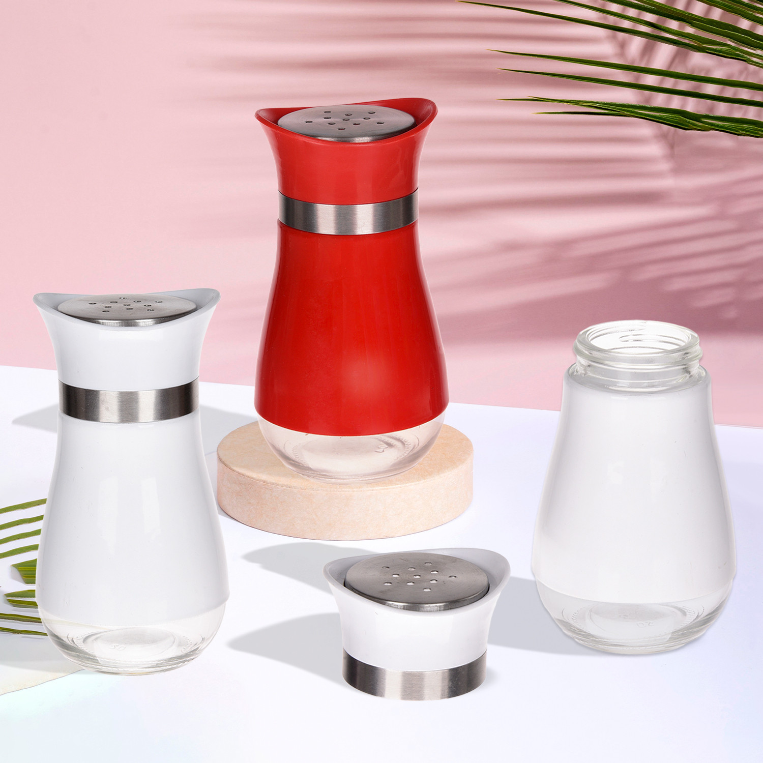 Kuber Industries Salt Shaker Box | Stainless Steel Pepper Shaker Box | Chilli Flakes Seasoning Sprinkler Box | Namak Daani | Dining Table Masala Box Dabbi | Pack of 3 | Multi
