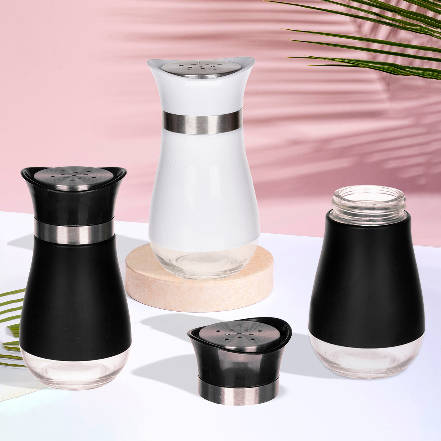 Kuber Industries Salt Shaker Box | Stainless Steel Pepper Shaker Box | Chilli Flakes Seasoning Sprinkler Box | Namak Daani | Dining Table Masala Box Dabbi | Pack of 3 | Multi