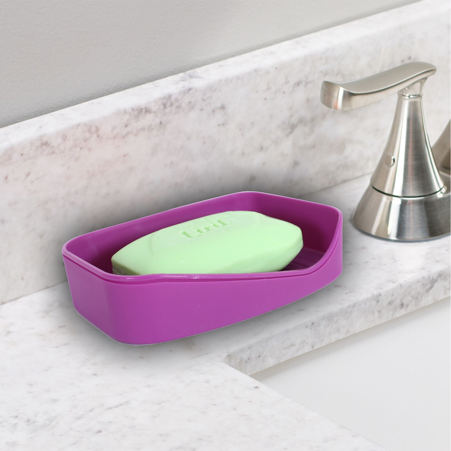 Kuber Industries Saop Holder For Kitchen Sink|Portable Plastic Double Desk Self Draining Soap Holder|Soap Holder For Kitchen Bathroom,Wash Basin| (Purple)