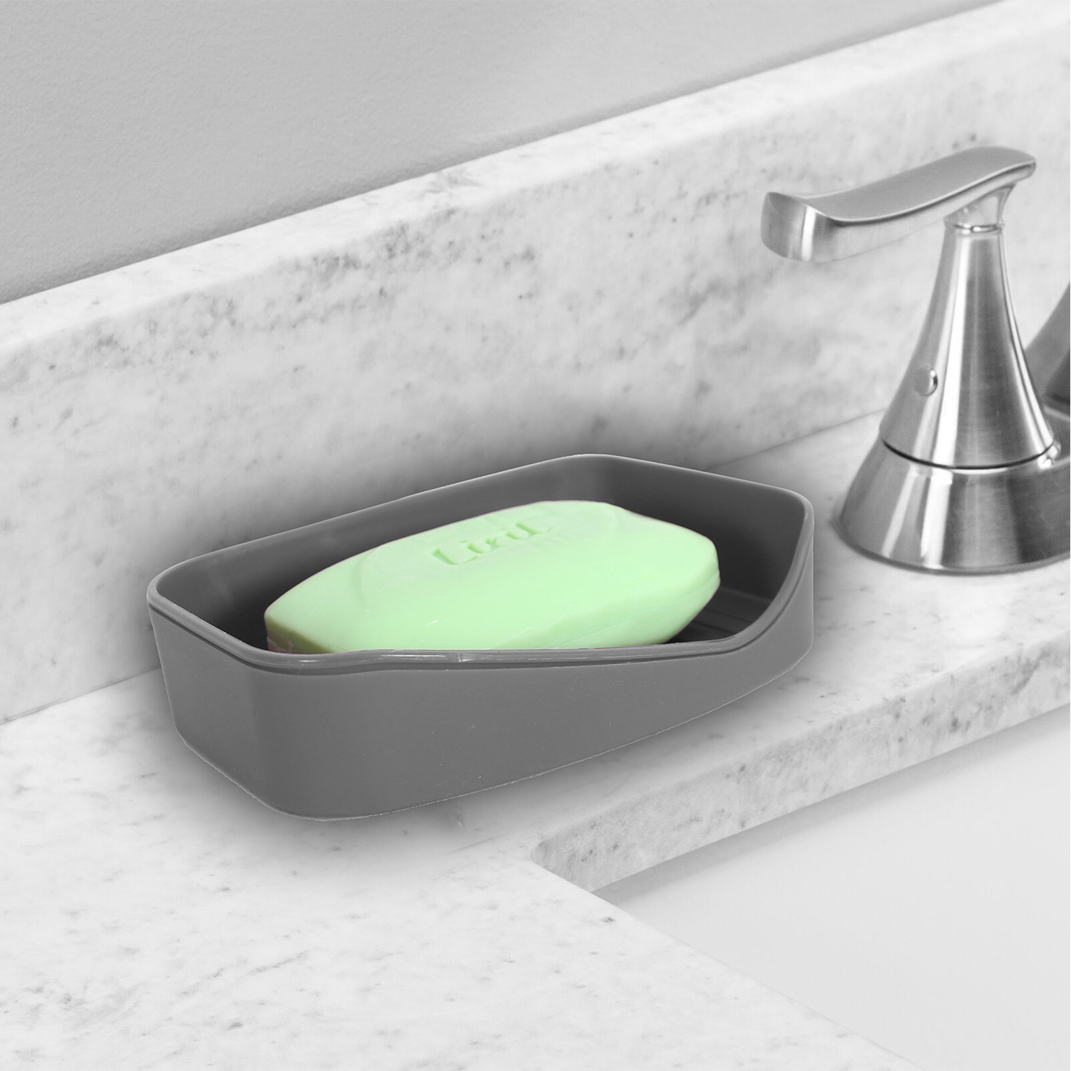 Kuber Industries Saop Holder For Kitchen Sink|Portable Plastic Double Desk Self Draining Soap Holder|Soap Holder For Kitchen Bathroom,Wash Basin| (Gray)