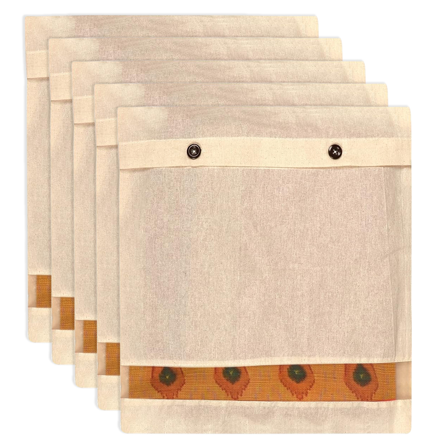 Kuber Industries Saree Bags | Clothes Bags for Storage | Cotton Wardrobe Organizer | Mesh Window Cloth Storage Bags Set | Single Packing Saree Cover with Button |Cream