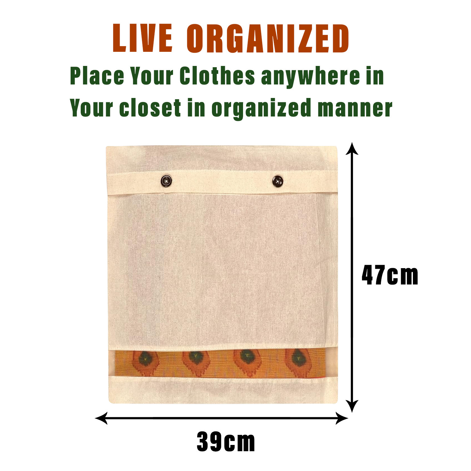 Kuber Industries Saree Bags | Clothes Bags for Storage | Cotton Wardrobe Organizer | Mesh Window Cloth Storage Bags Set | Single Packing Saree Cover with Button |Cream