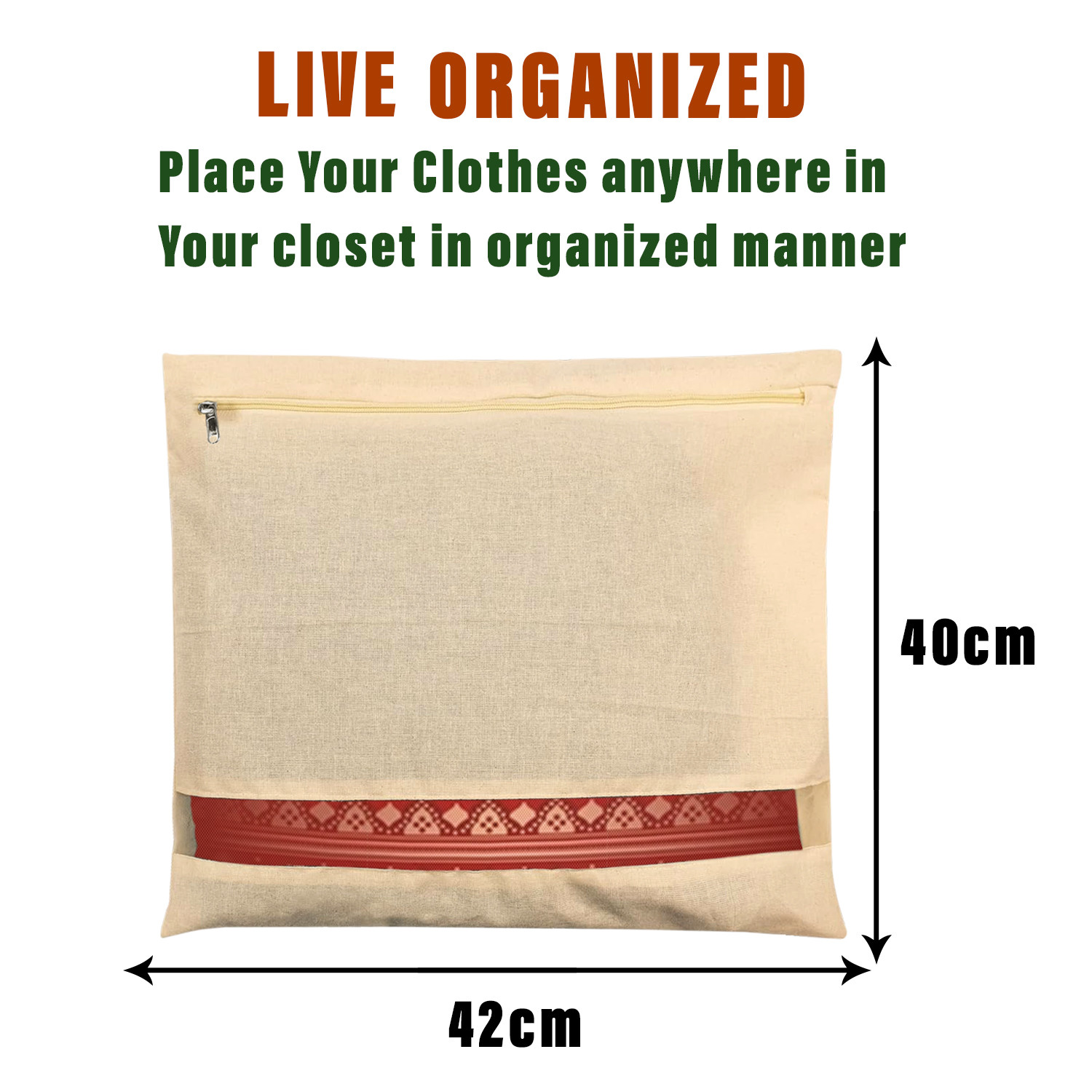 Kuber Industries Saree Bags | Clothes Bags for Storage | Cotton Wardrobe Organizer | Mesh Window Cloth Storage Bags Set | Single Packing Saree Bags |Cream