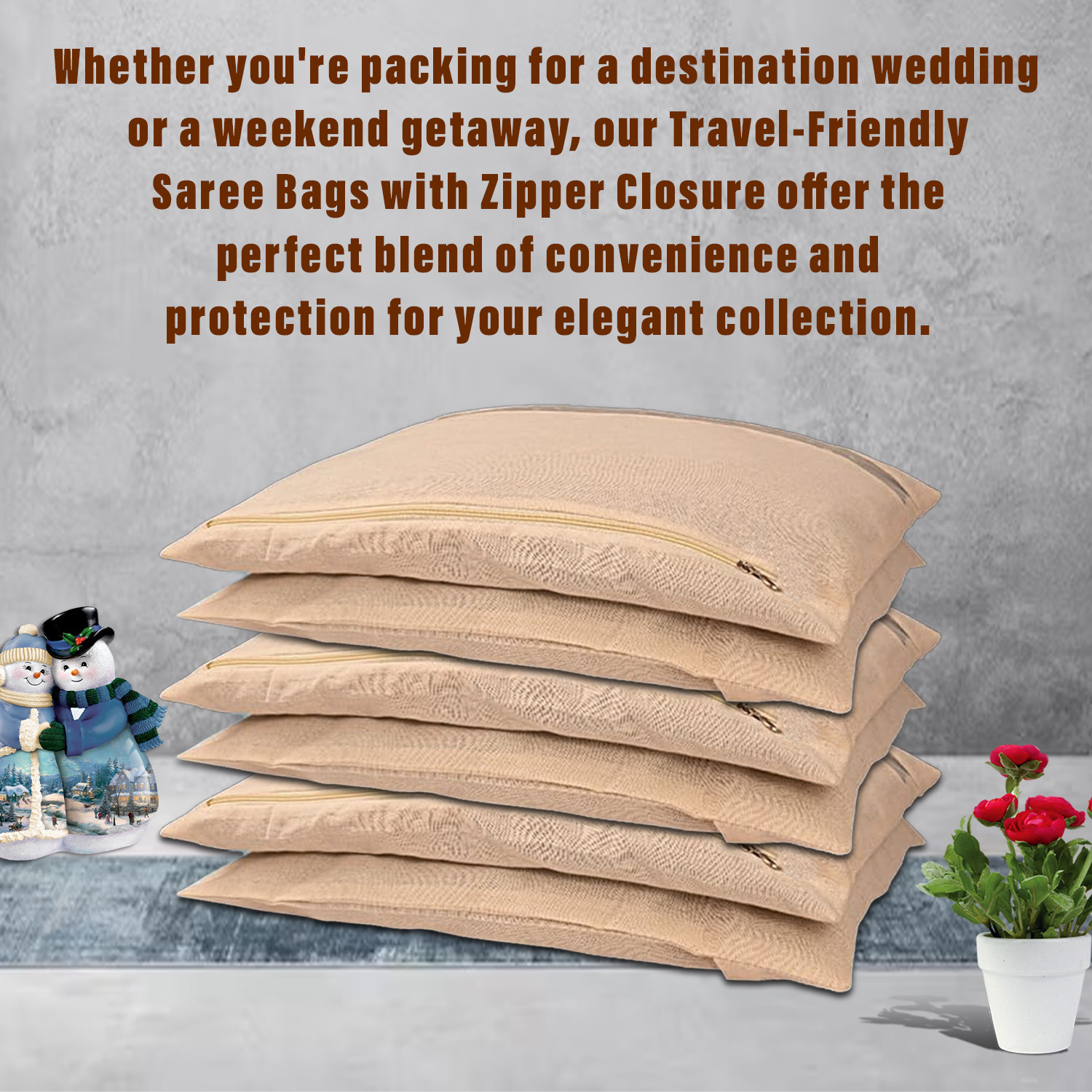 Kuber Industries Saree Bags | Clothes Bags for Storage | Cotton Wardrobe Organizer | Mesh Window Cloth Storage Bags Set | Single Packing Saree Bags |Cream