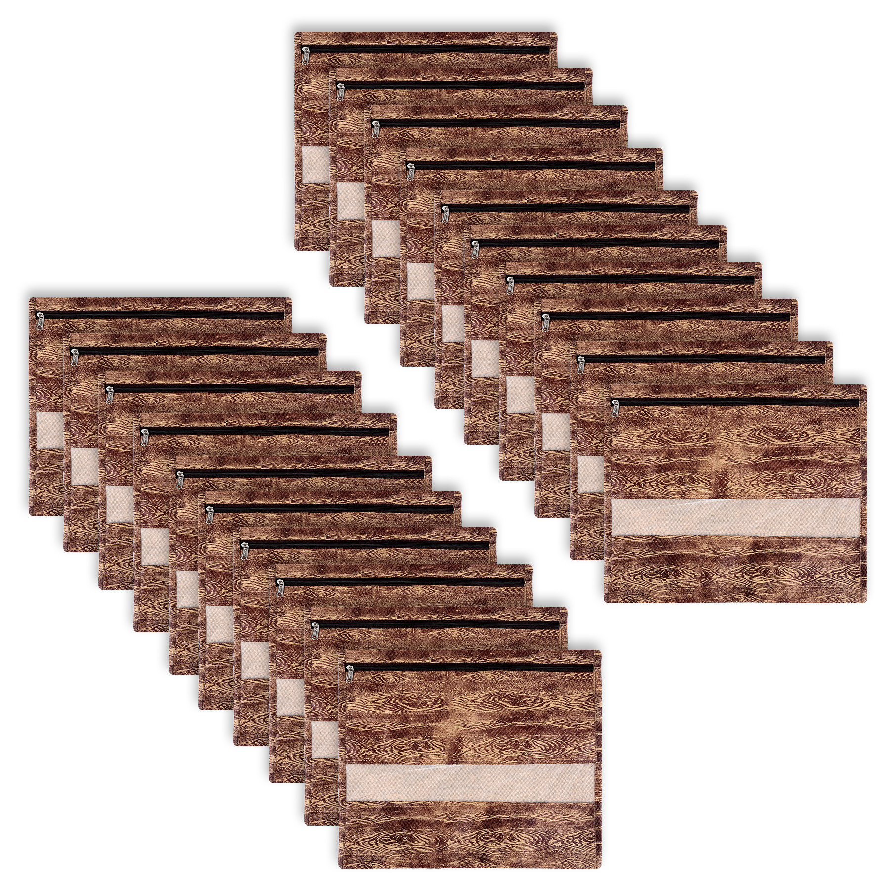 Kuber Industries Saree Bags | Clothes Bags for Storage | Non-Woven Wardrobe Organizer | Mesh Window Cloth Storage Bags Set | Single Packing Saree Bags | Wooden Texture | Brown