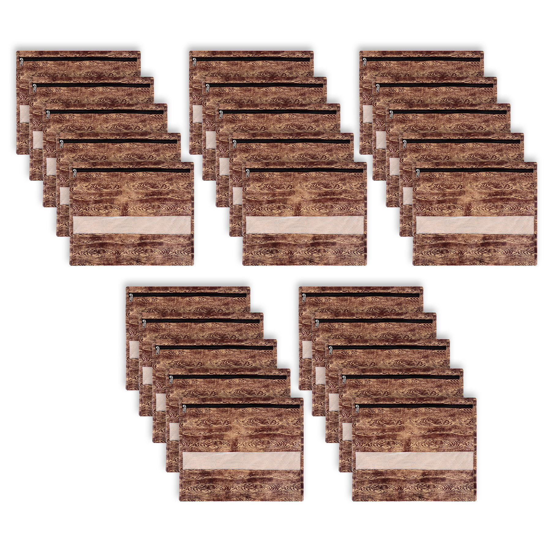 Kuber Industries Saree Bags | Clothes Bags for Storage | Non-Woven Wardrobe Organizer | Mesh Window Cloth Storage Bags Set | Single Packing Saree Bags | Wooden Texture | Brown
